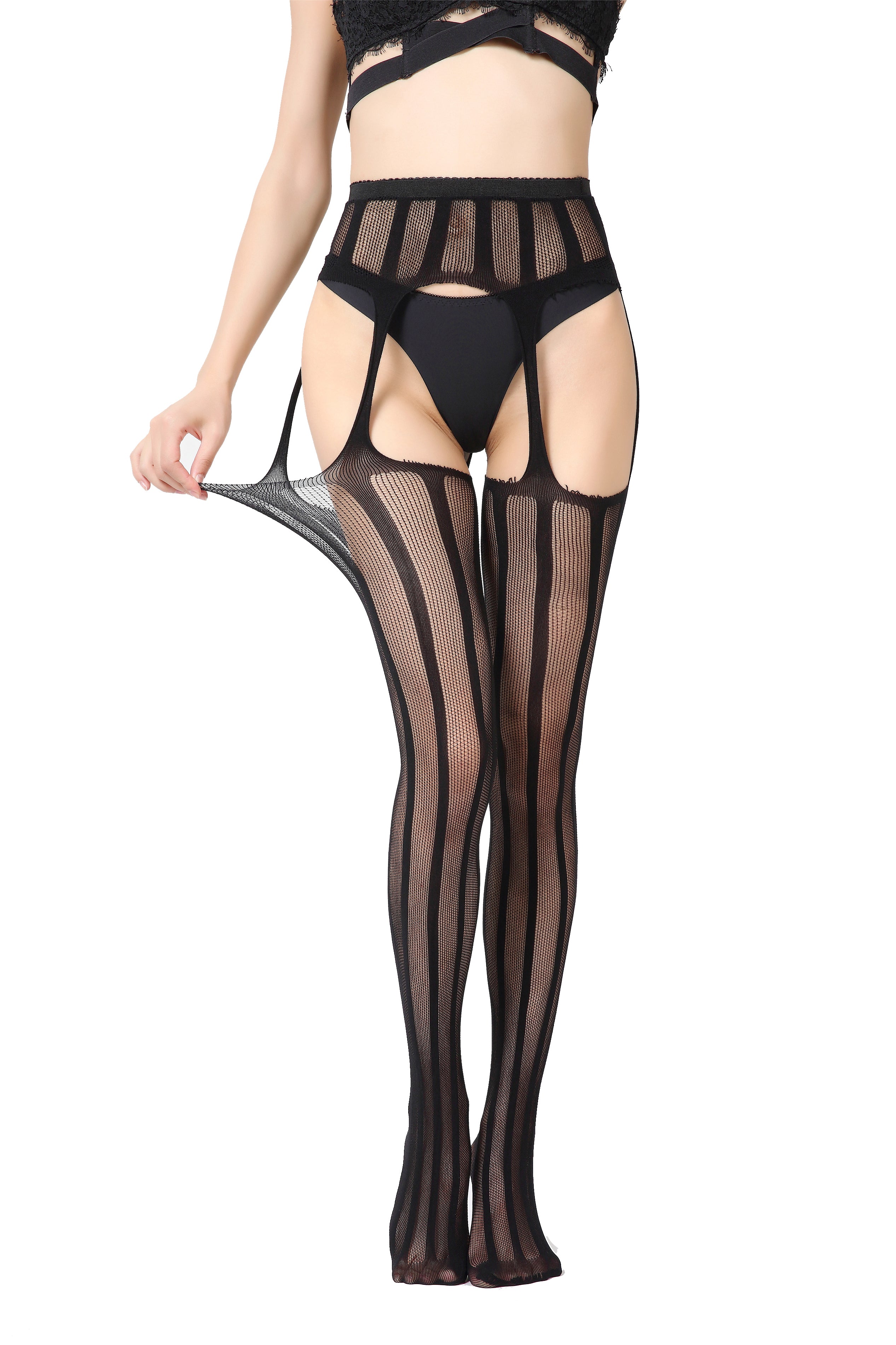 Tonal striped garter tights