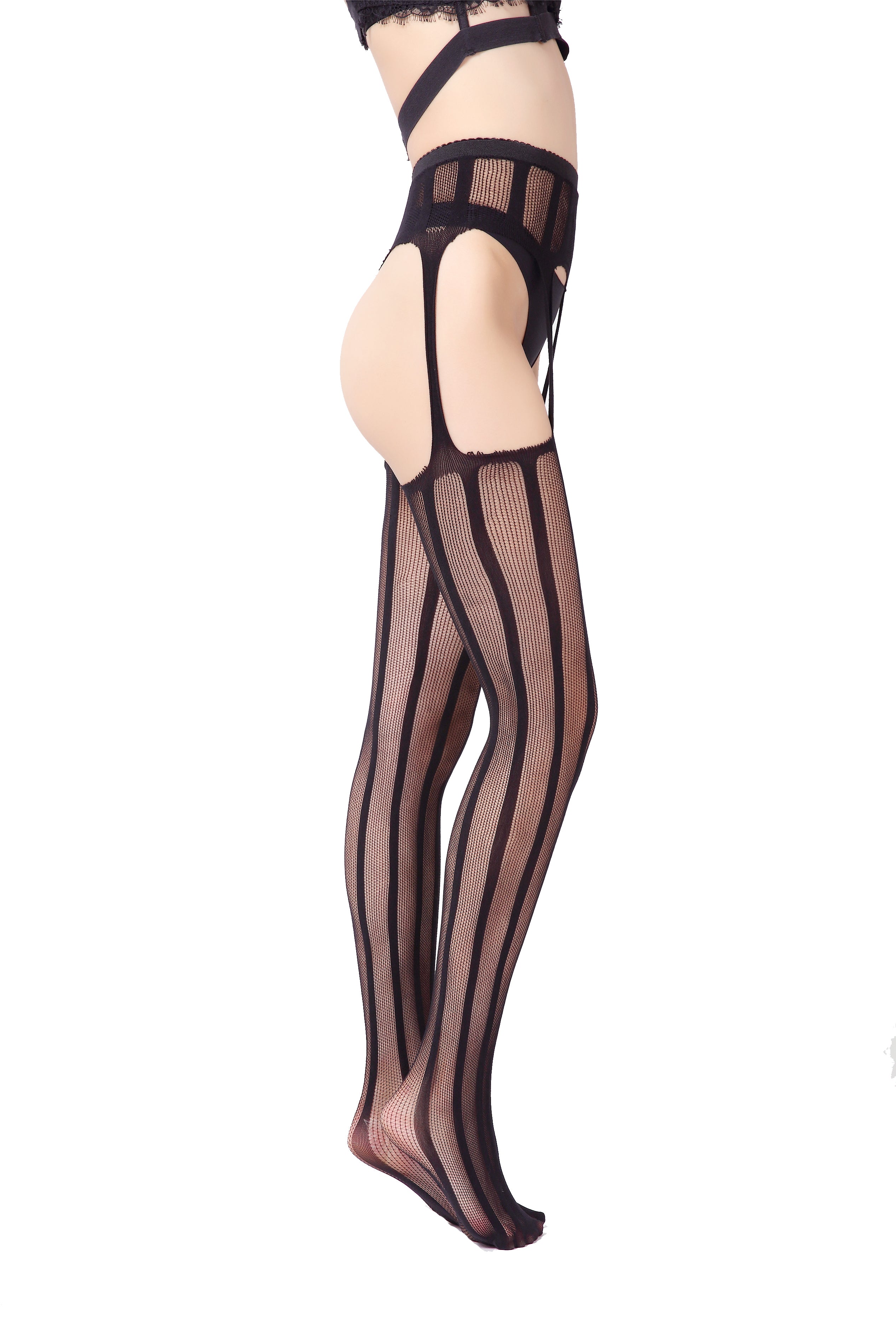 Tonal striped garter tights