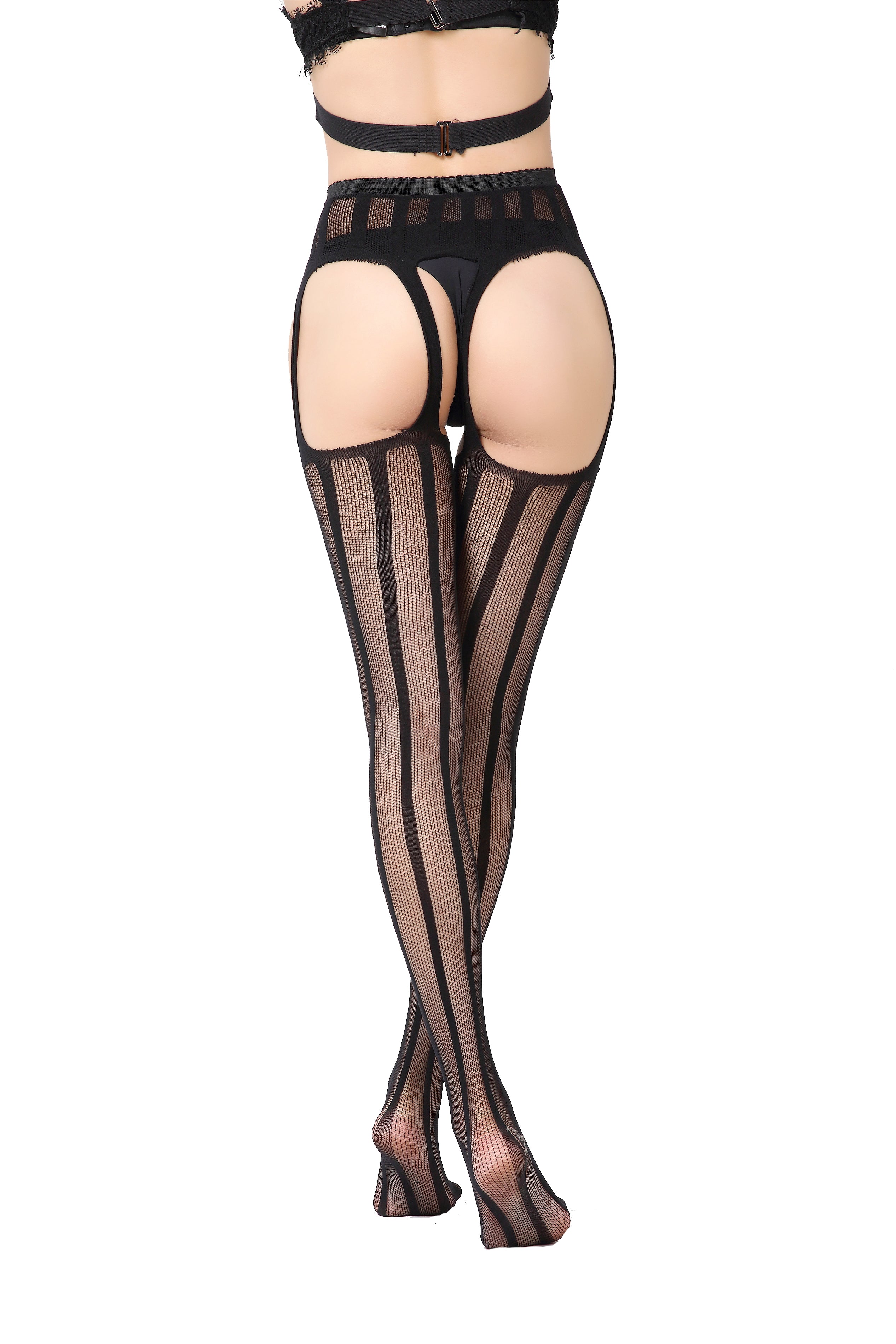 Tonal striped garter tights