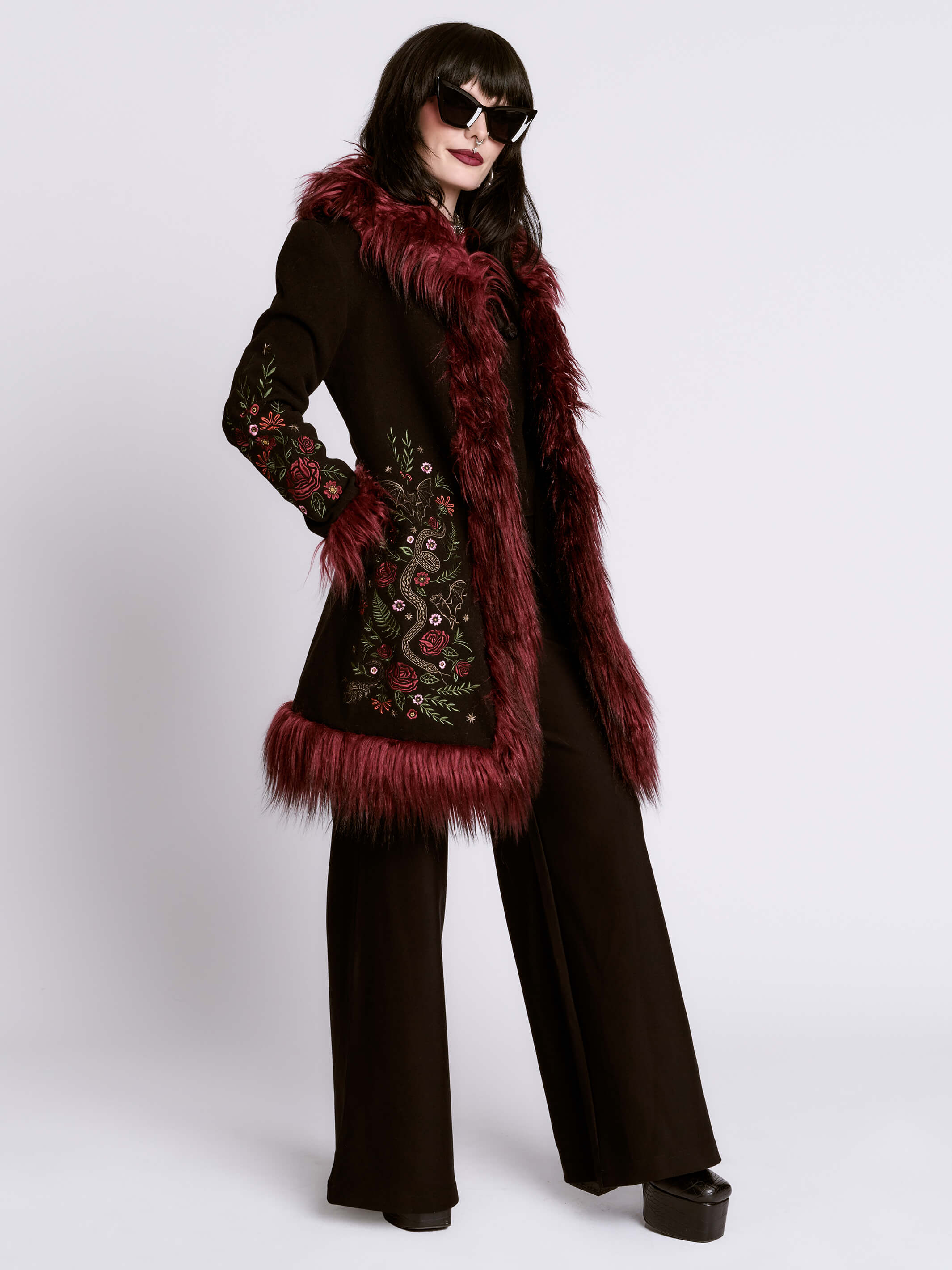 RED TRIM FUR COAT