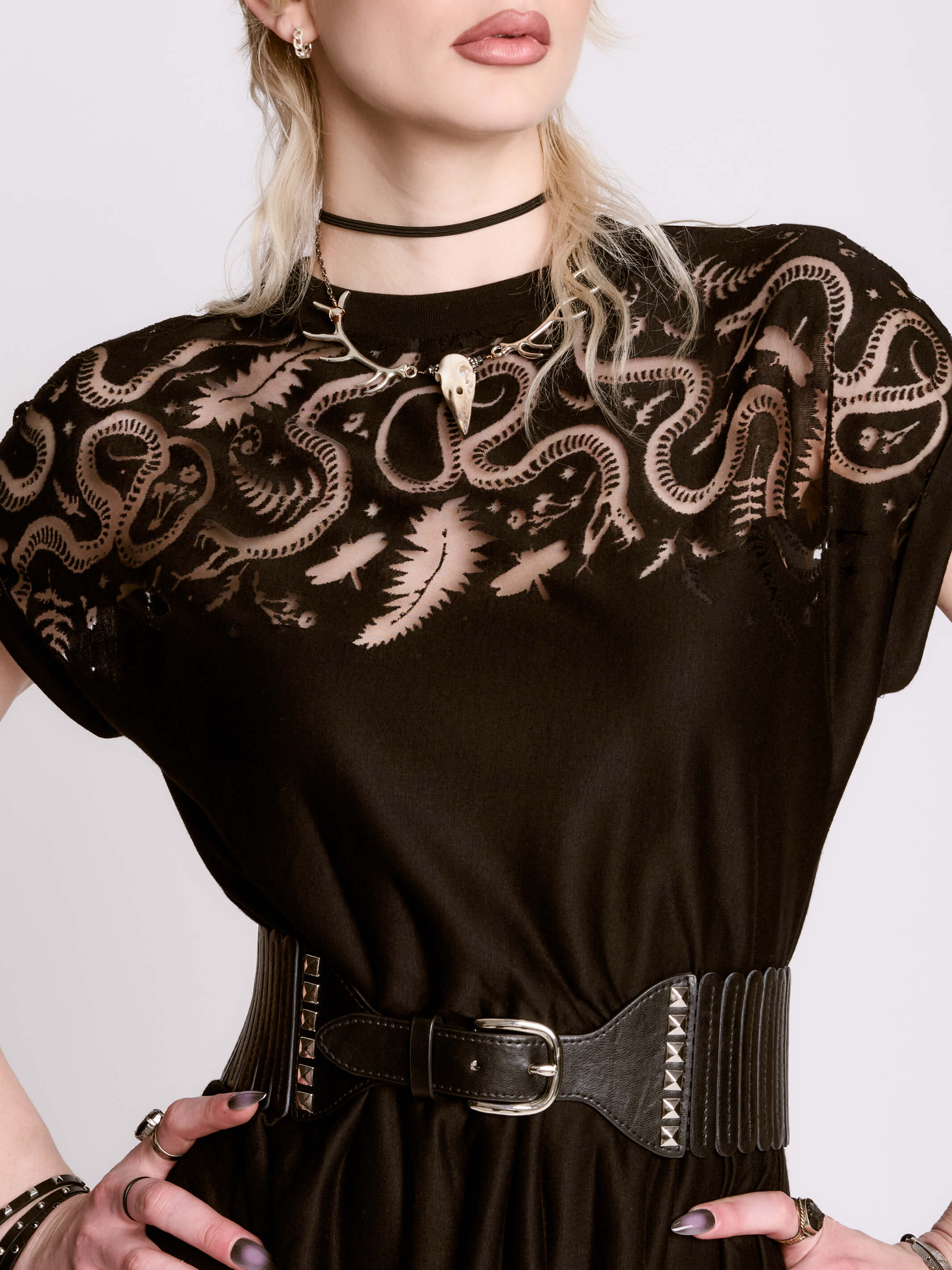 BURNOUT SNAKE BABYDOLL DRESS