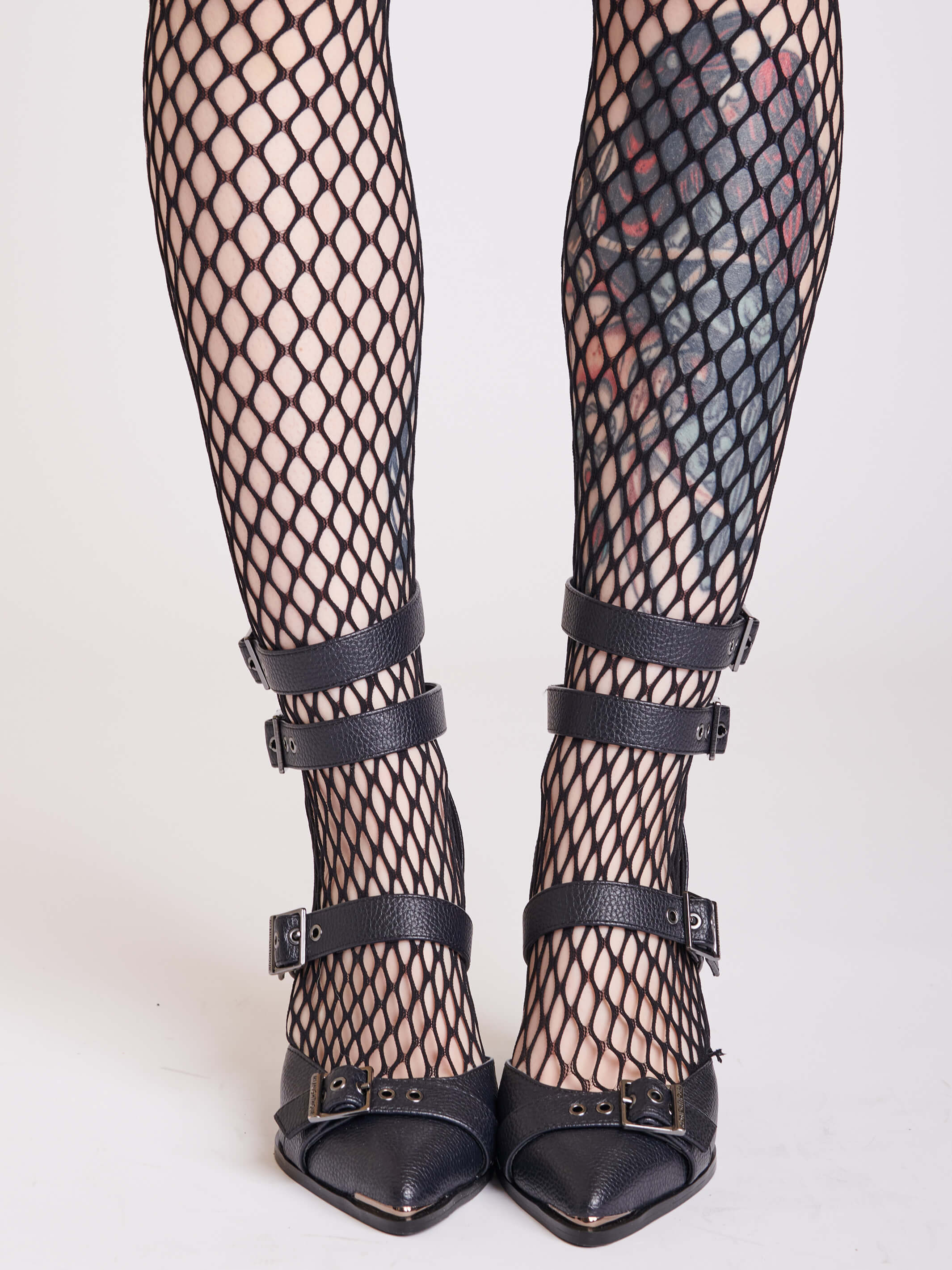 pointed toe block heels with buckle details and back zipper