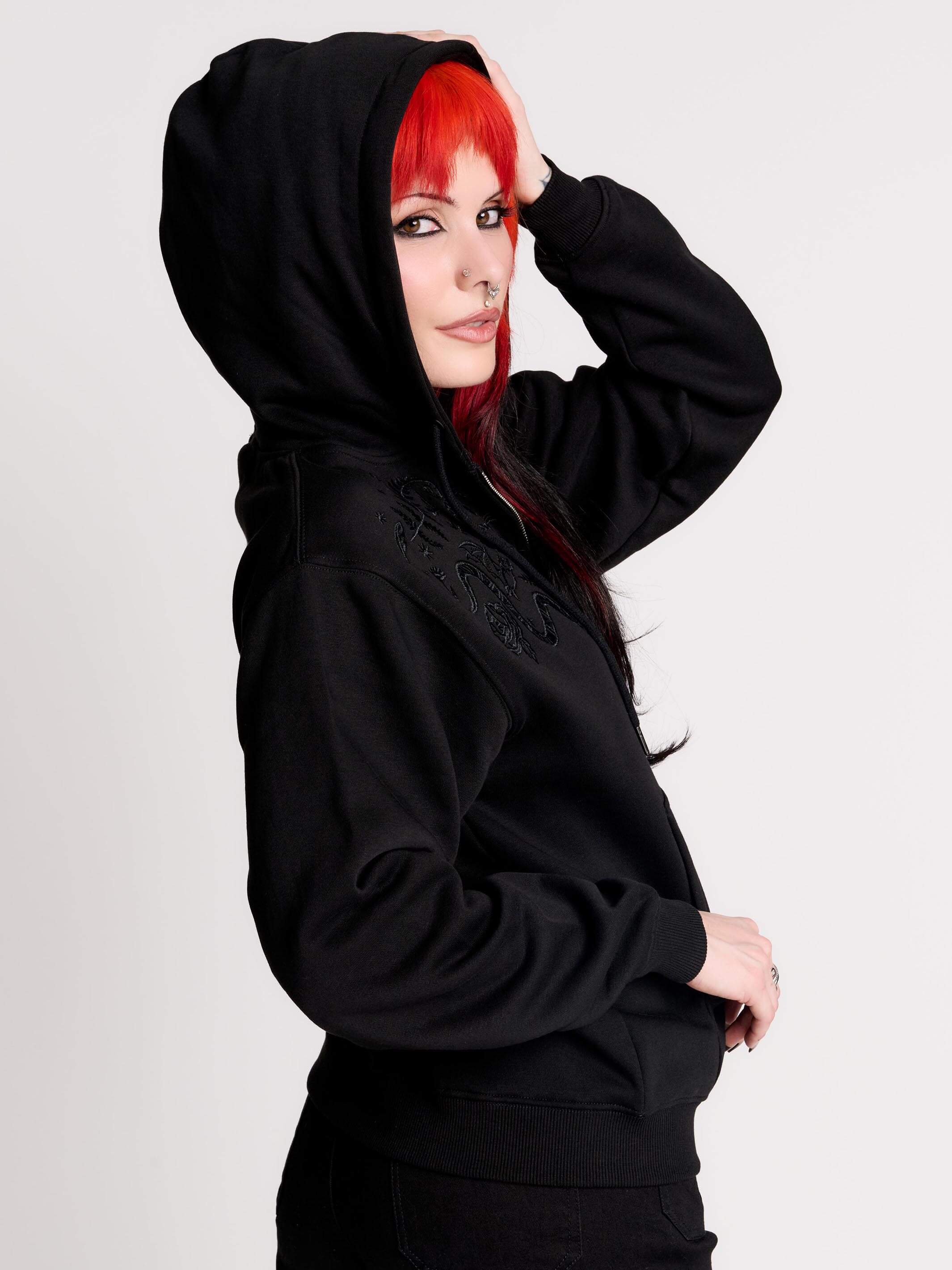 embroidered relic zip up hoodie
