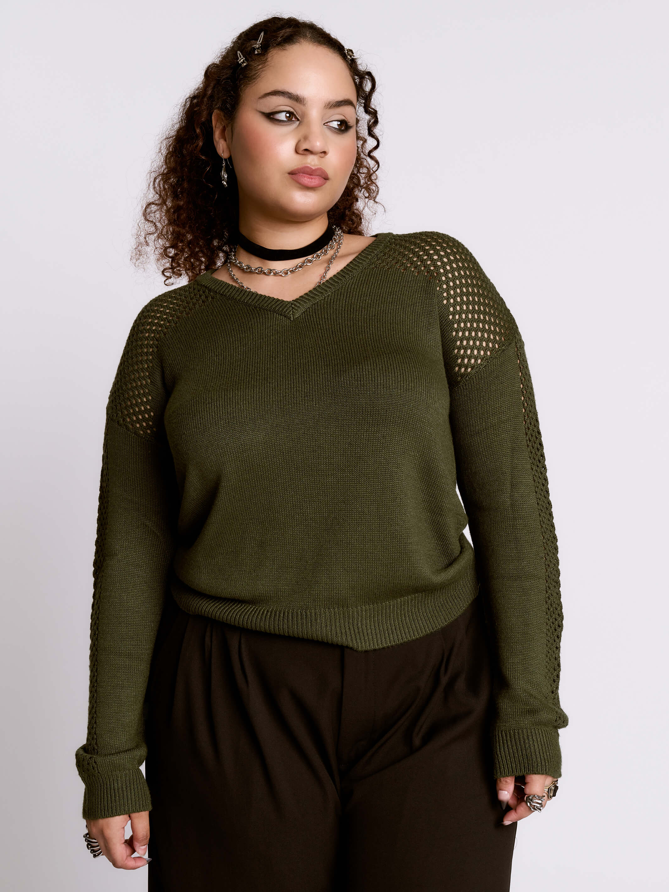 Army Green Fishnet Sweater