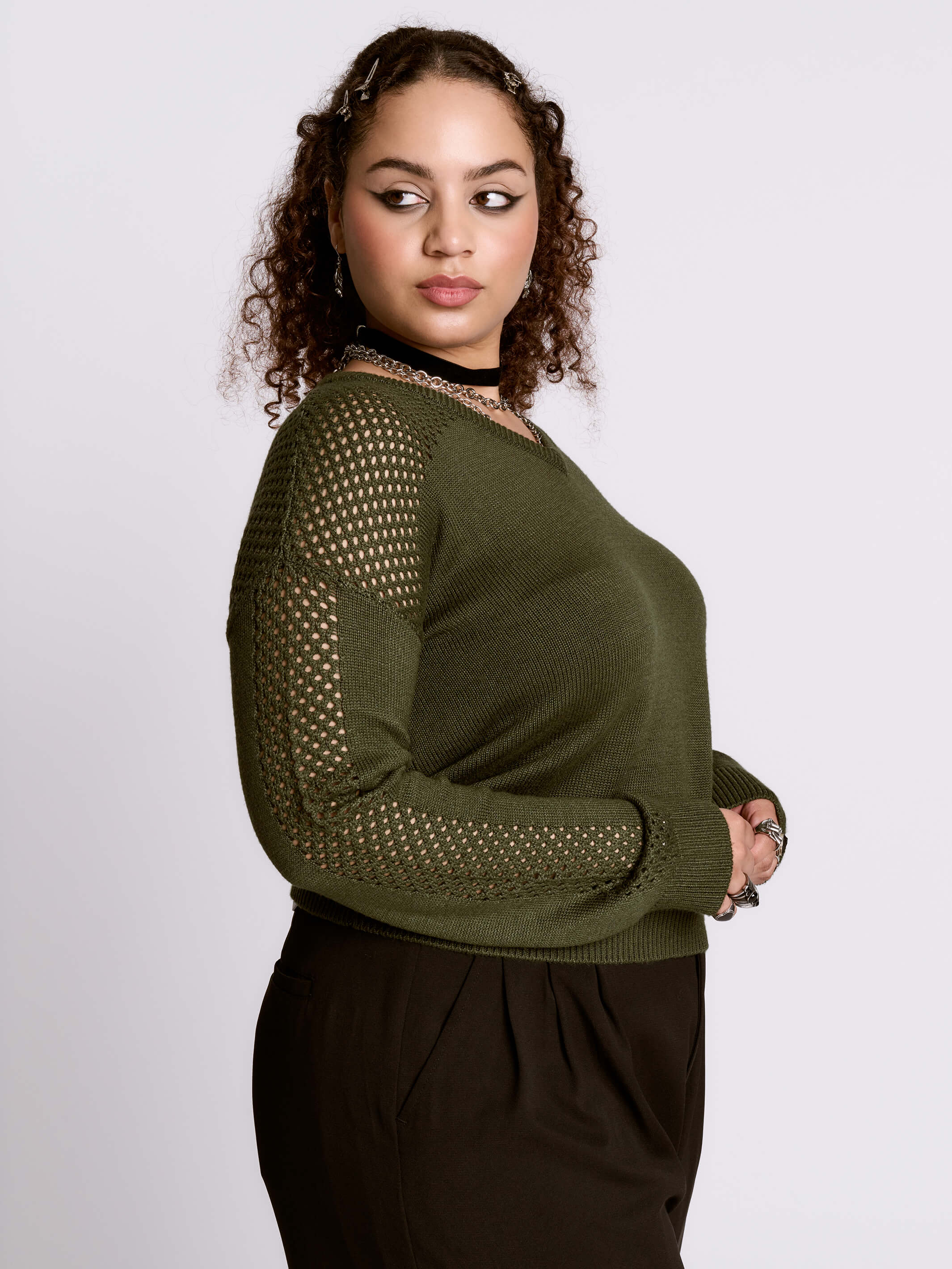 Army Green Fishnet Sweater