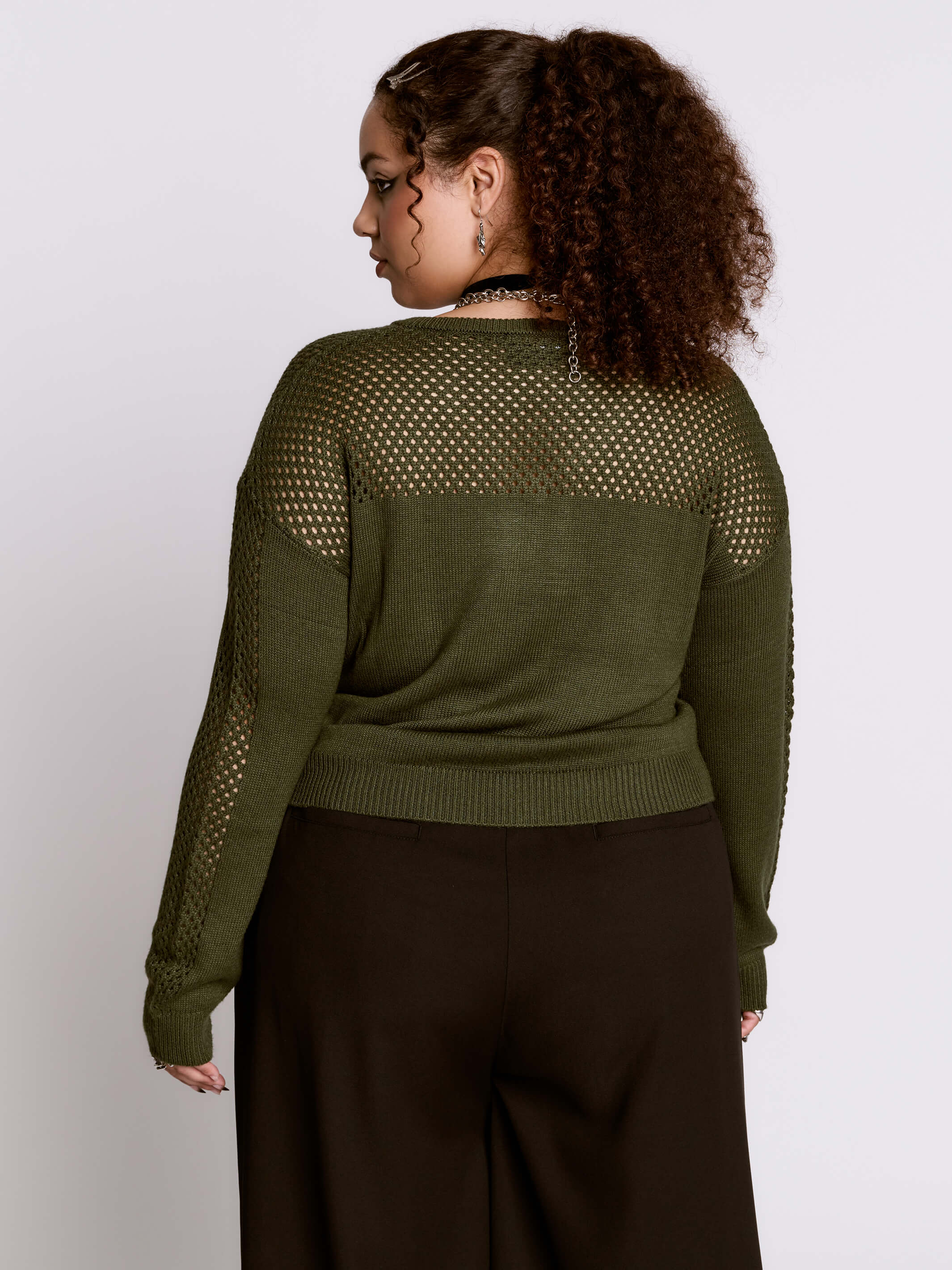 Army Green Fishnet Sweater