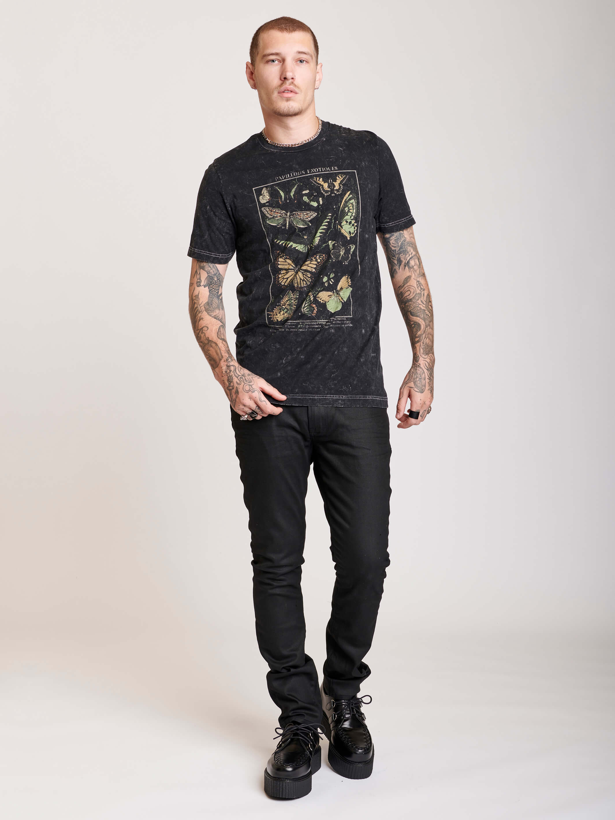 Mineral wash t-shirt with butterfly graphics