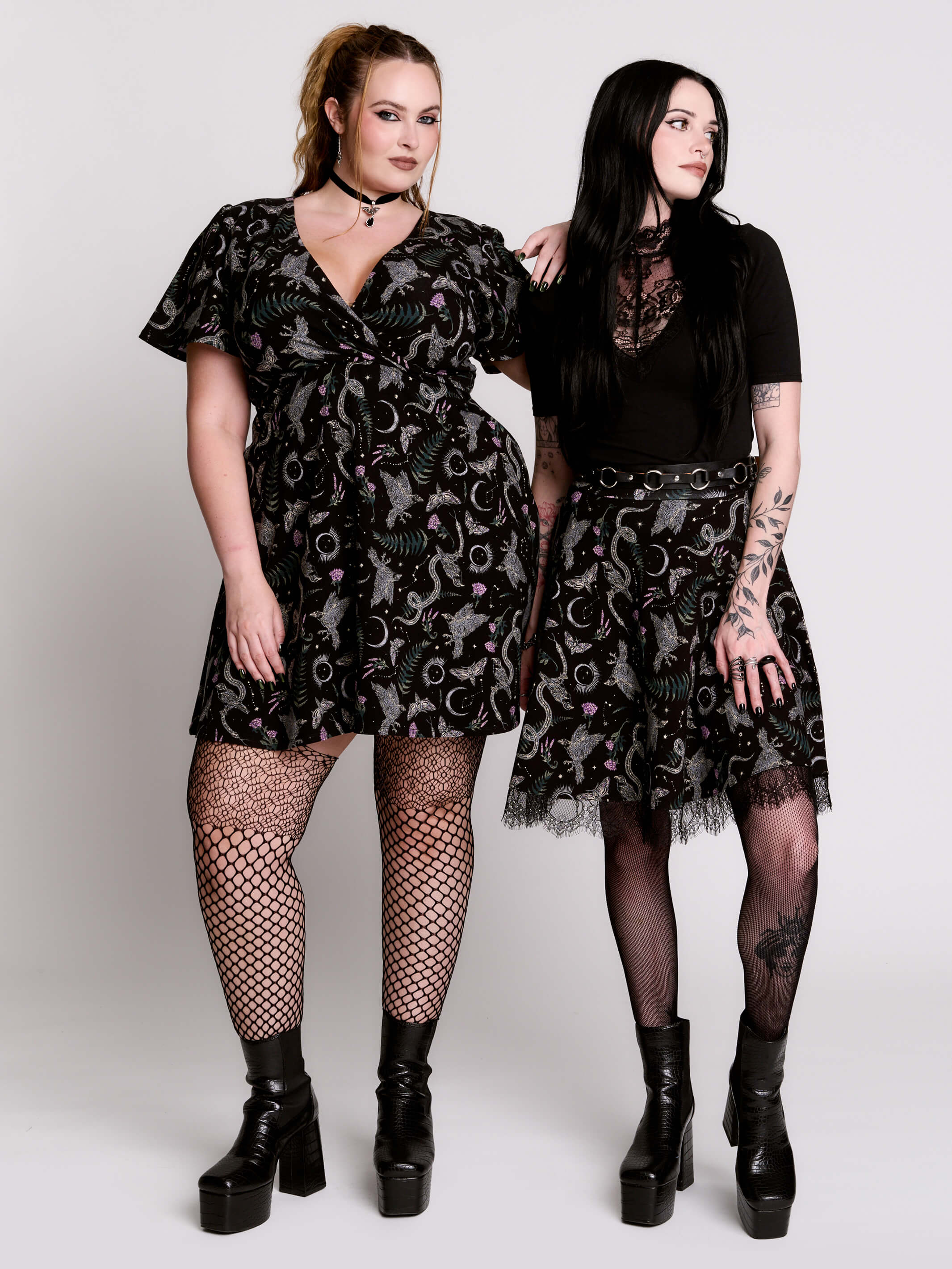 Nocturnal garden surplice dress