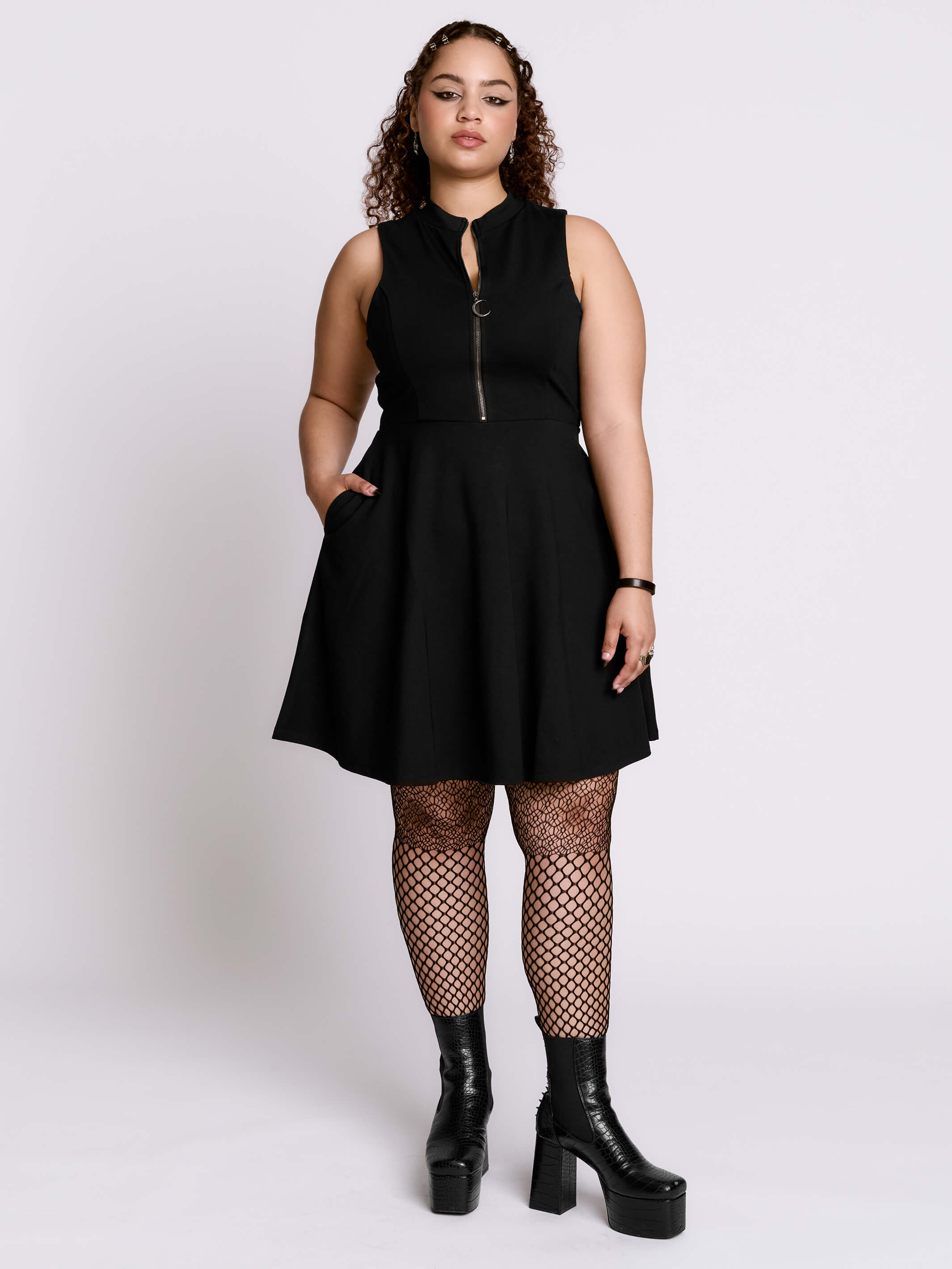 PONTE ZIP UP SKATER DRESS