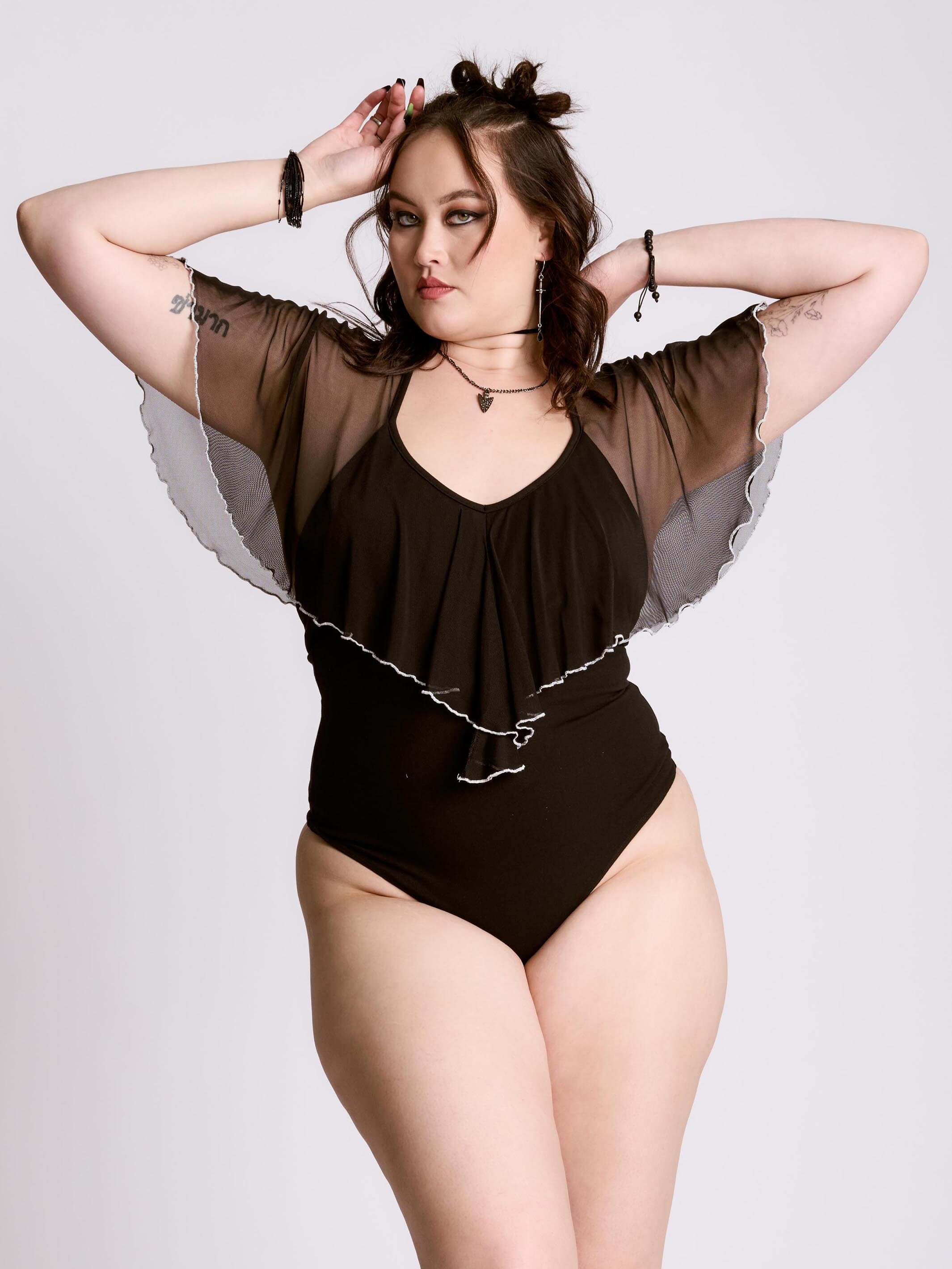 RUFFLE MESH BODYSUIT