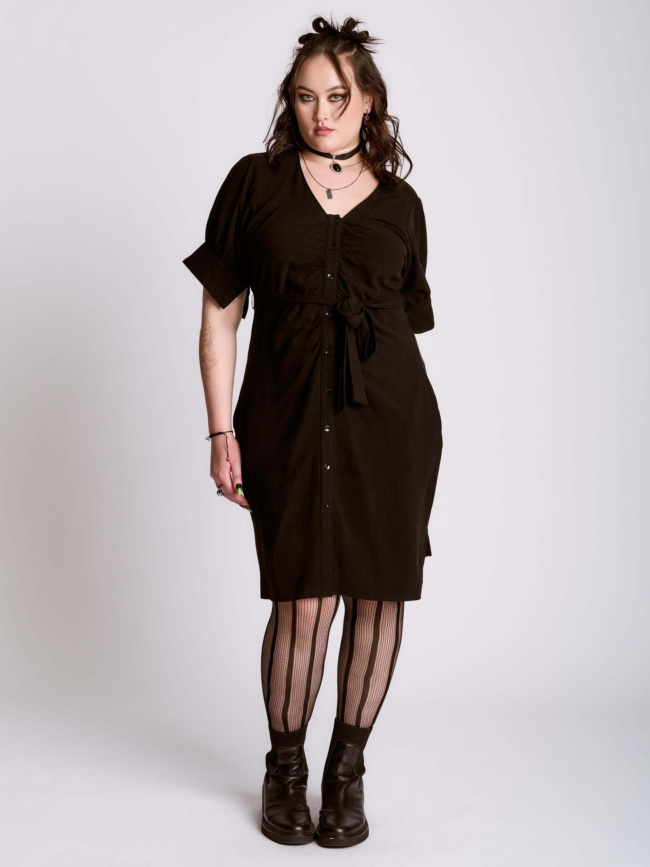 Shirred Linen Dress