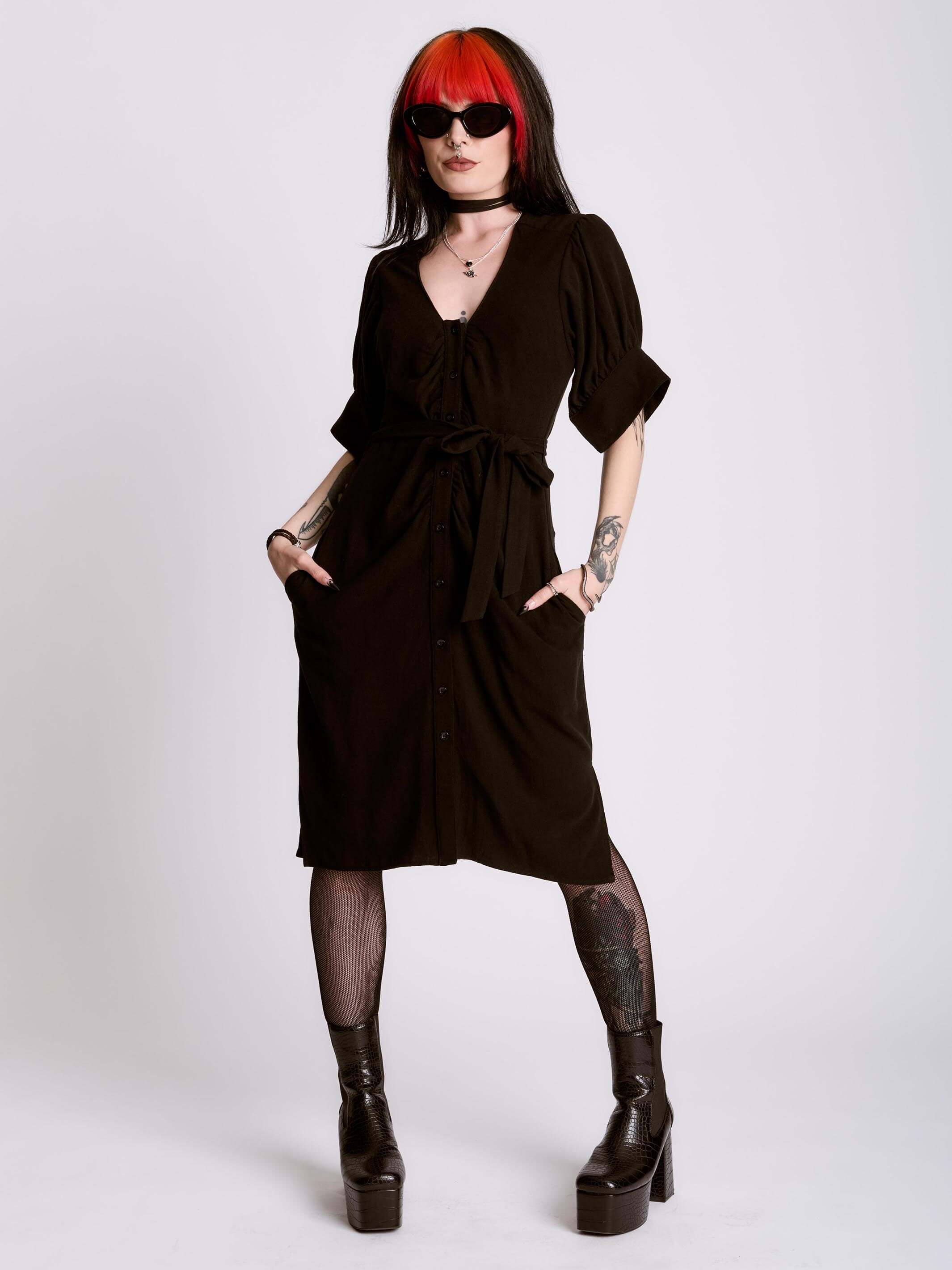 Shirred Linen Shirt Dress