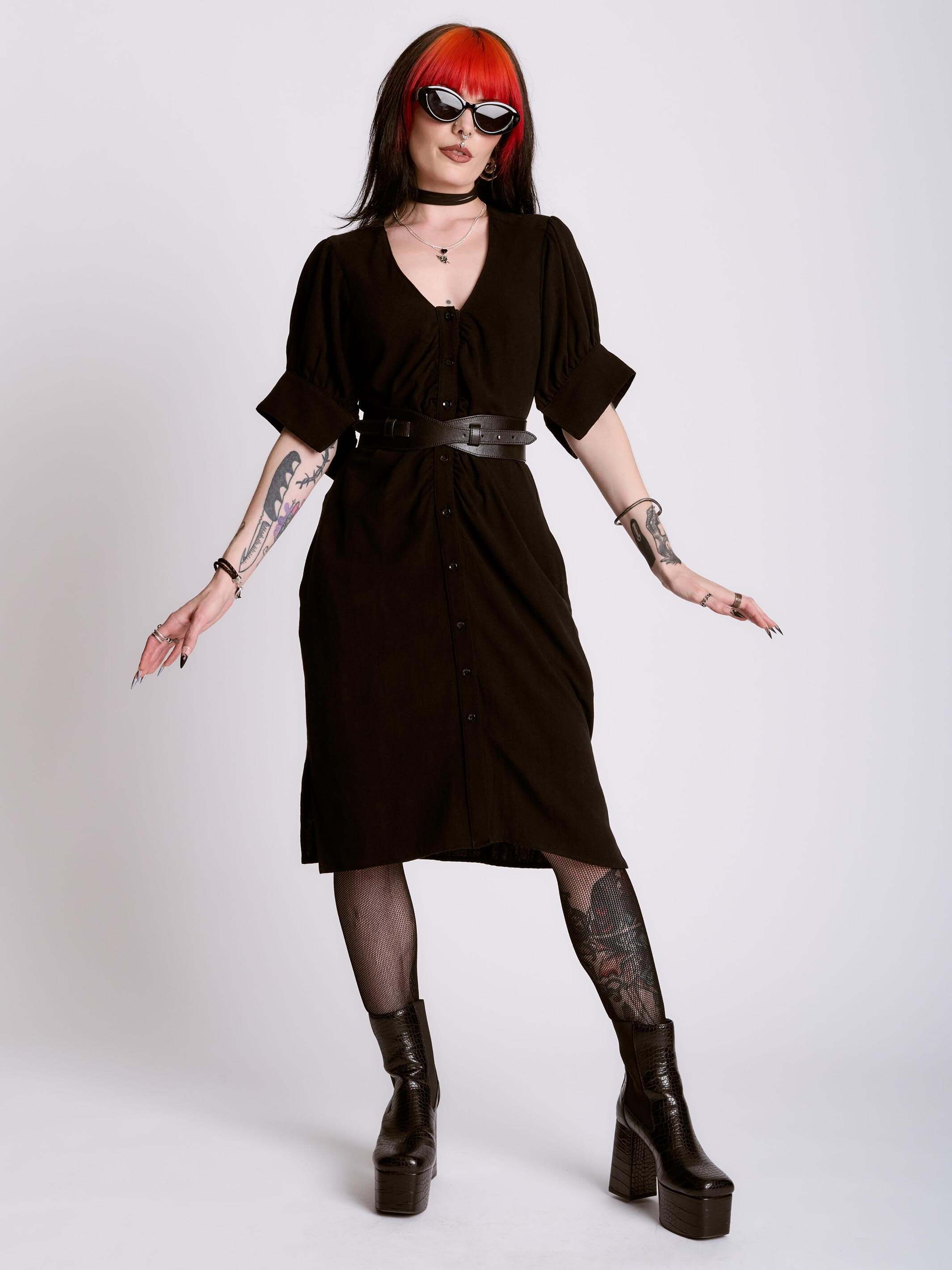 Shirred Linen Shirt Dress