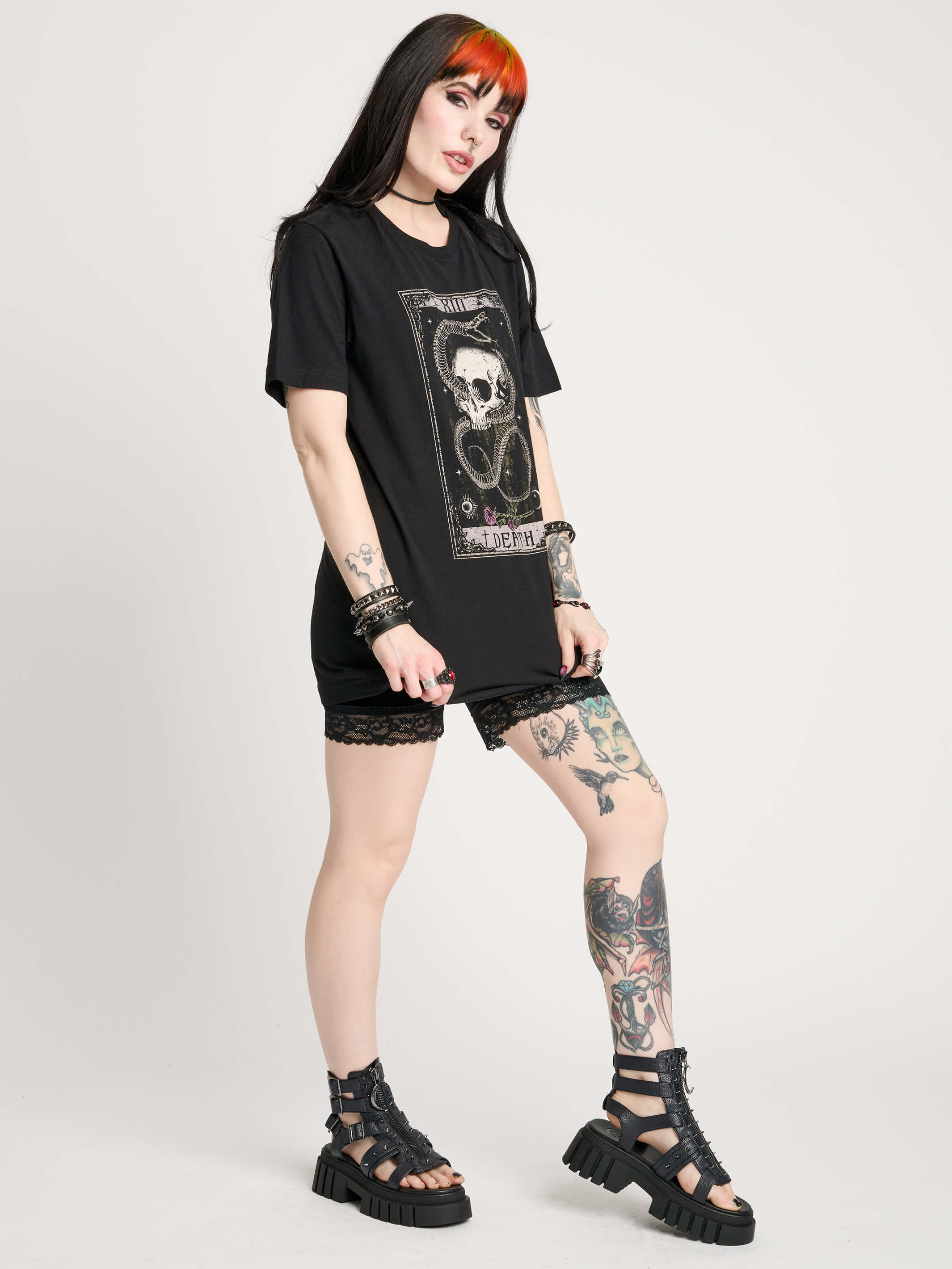 SKELETON SNAKE AND SKULL TAROT T-SHIRT