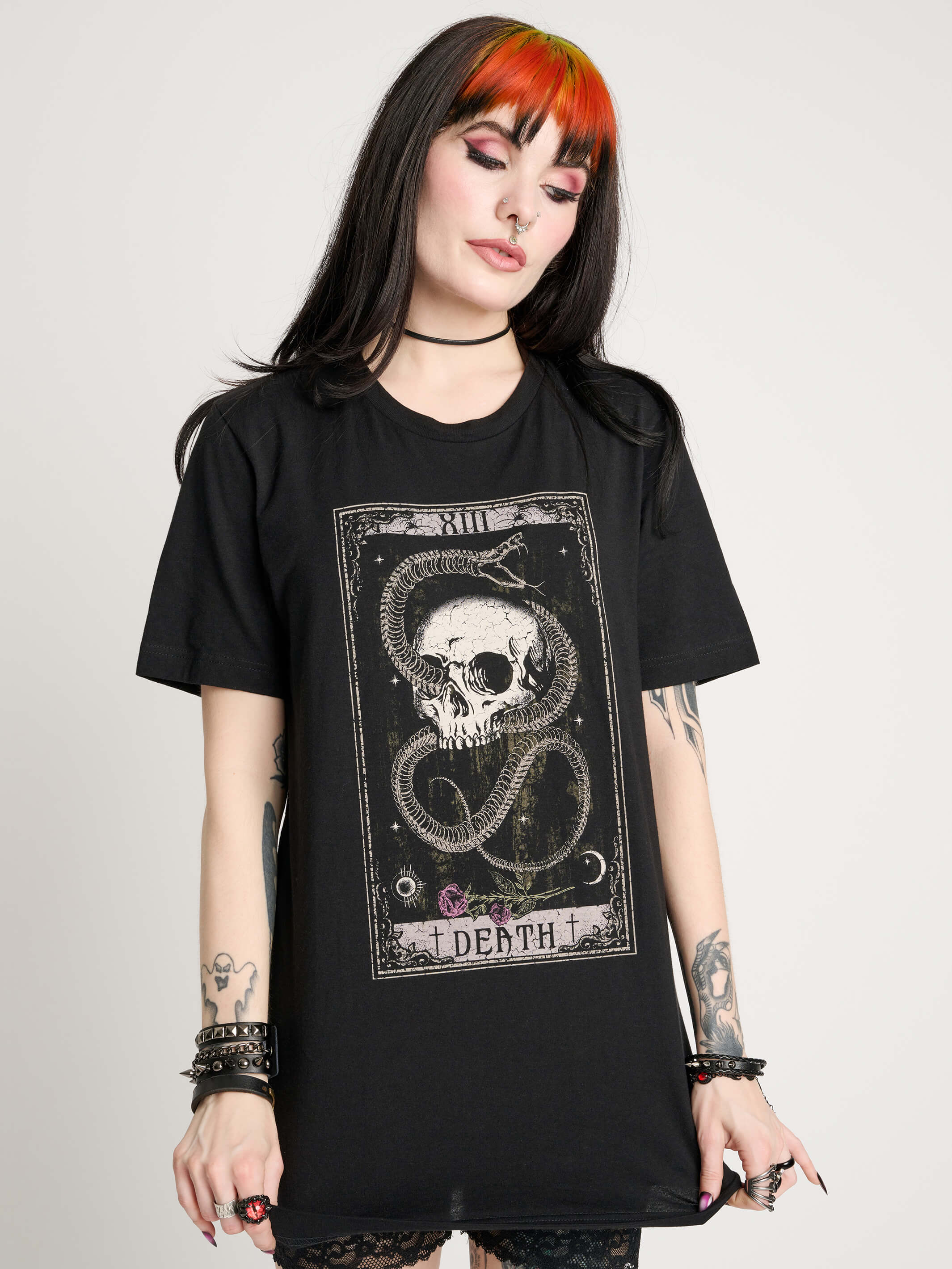 SKELETON SNAKE AND SKULL TAROT T-SHIRT