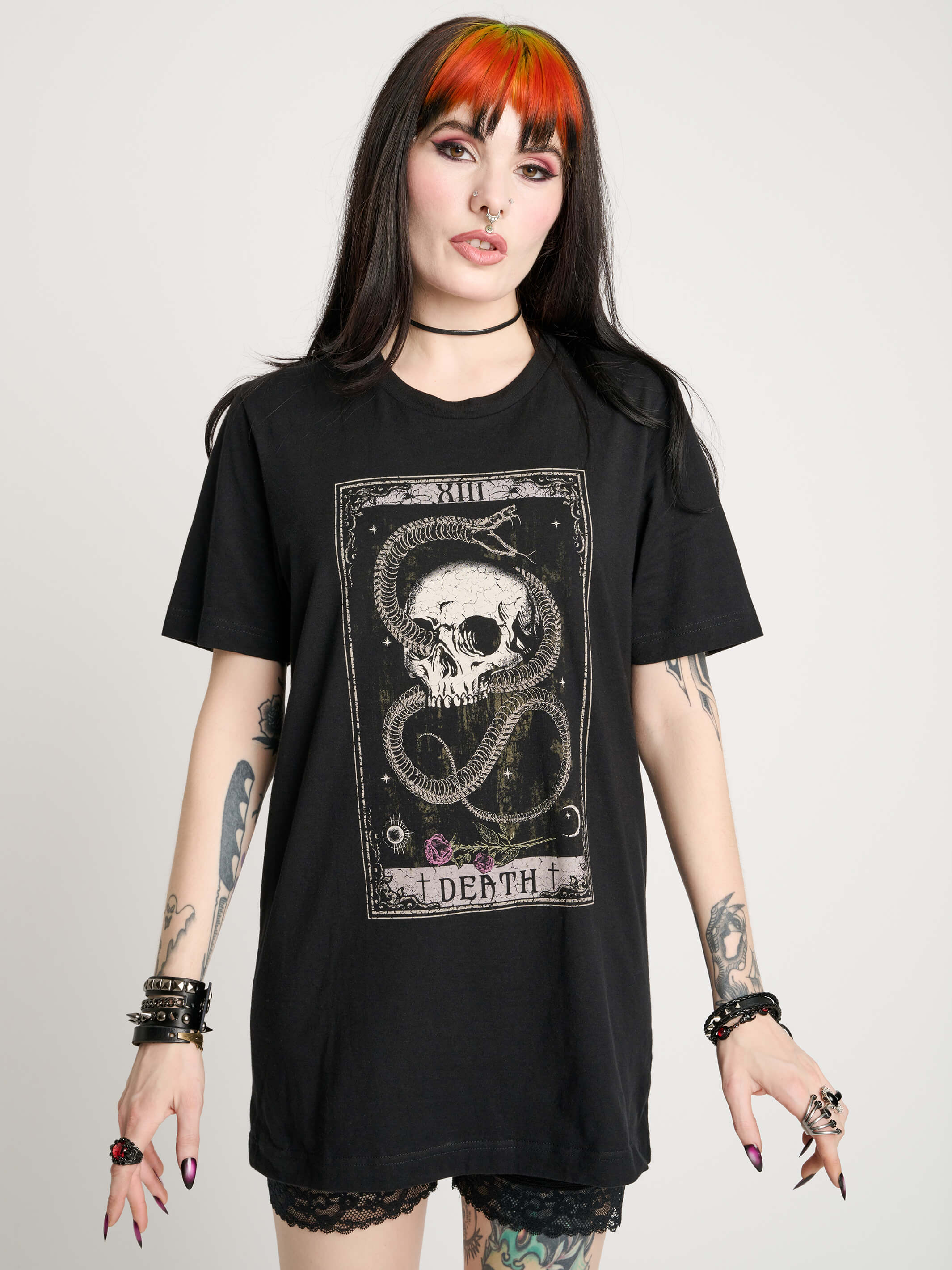 SKELETON SNAKE AND SKULL TAROT T-SHIRT