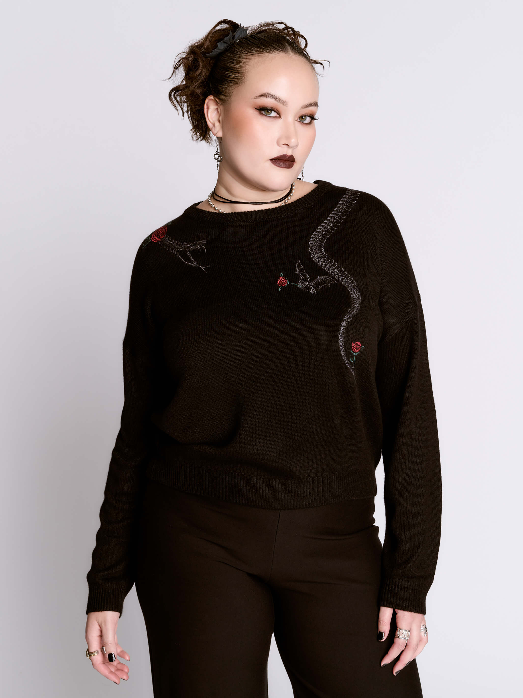 Embroidered Snake Rose Sweater