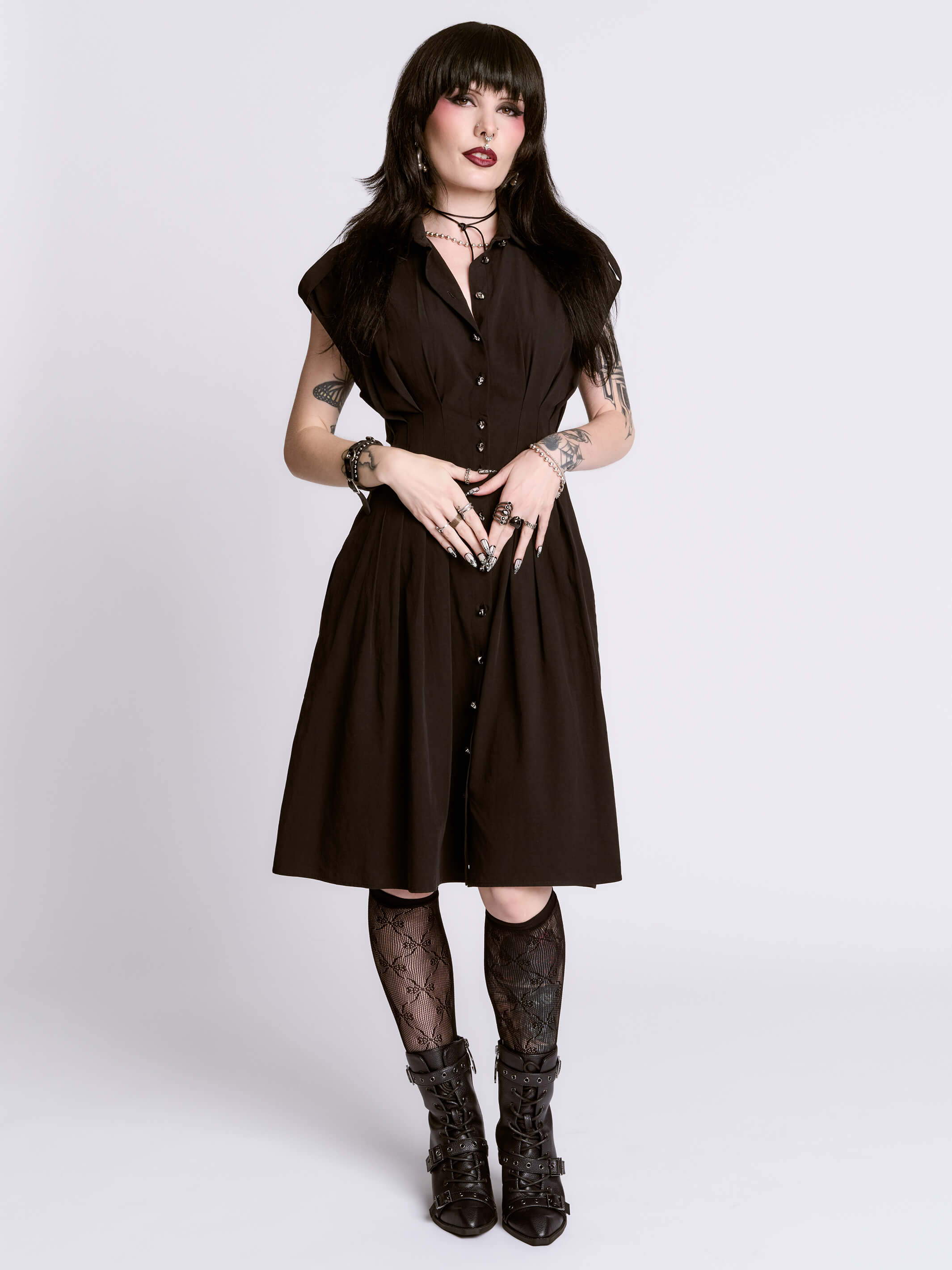 STUDDED SKULL BUTTON DRESS