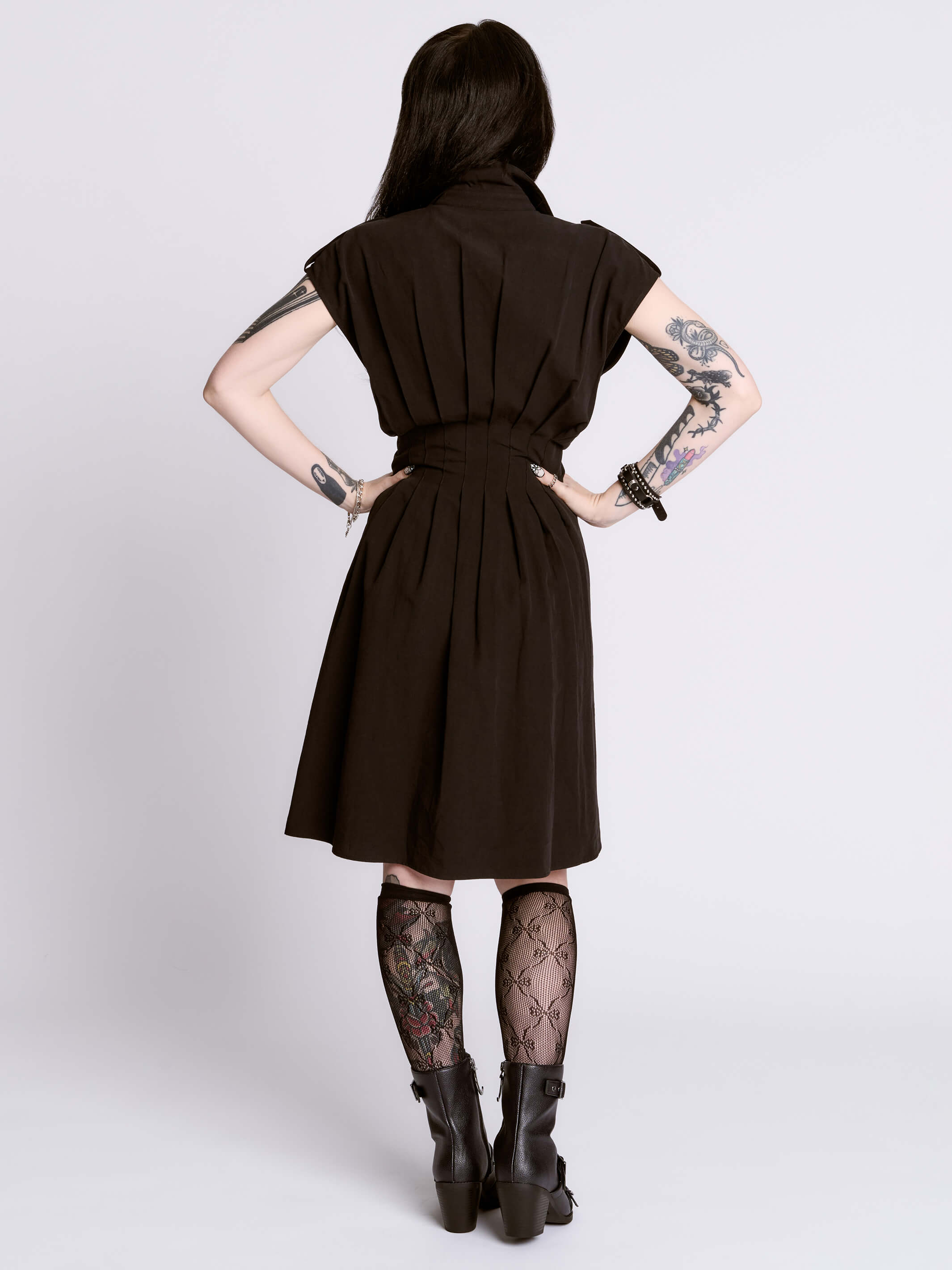 STUDDED SKULL BUTTON DRESS