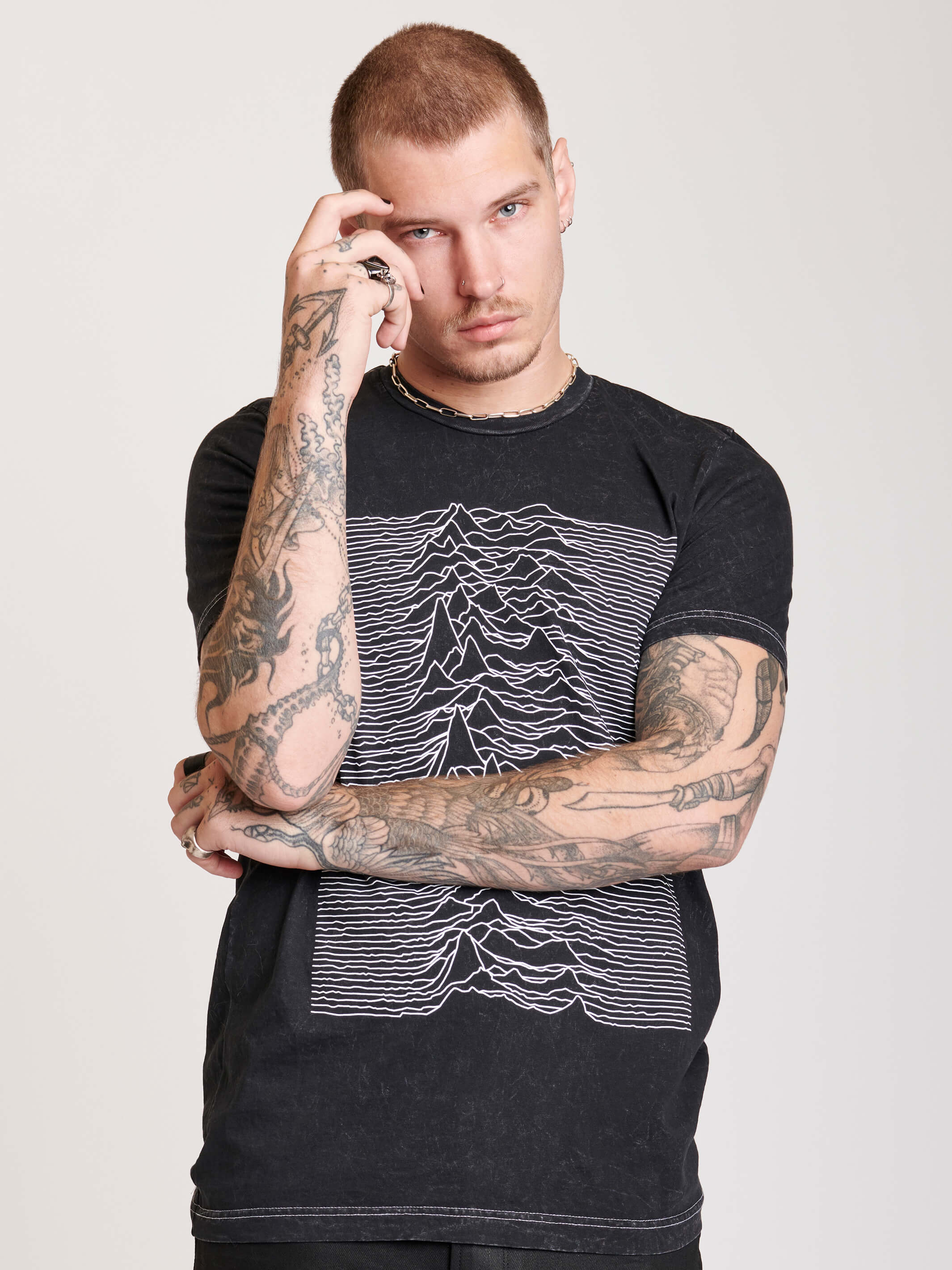 mineral wash t-shirt with front joy division art