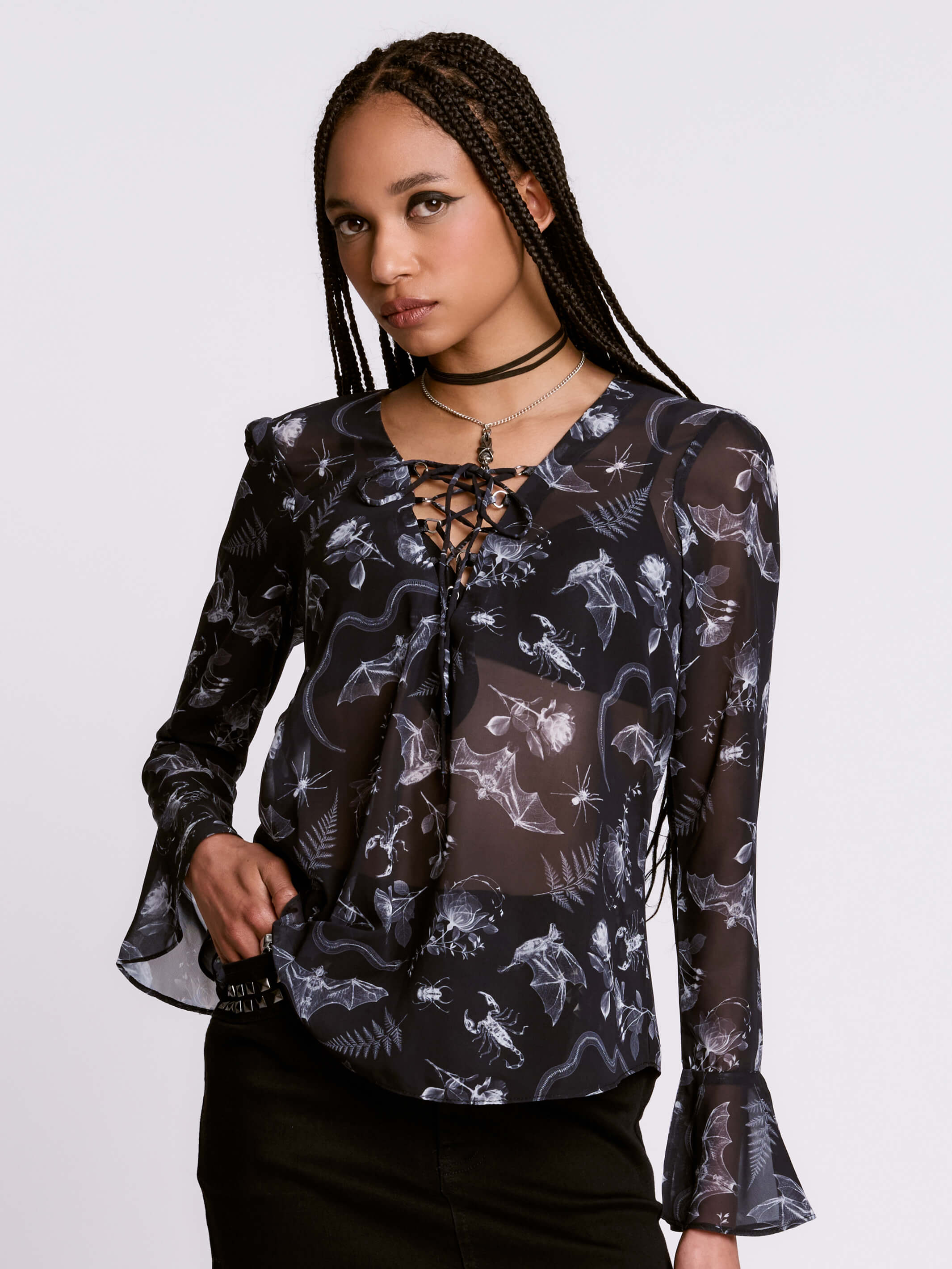 Xray Bat Lace Up Peasant Top