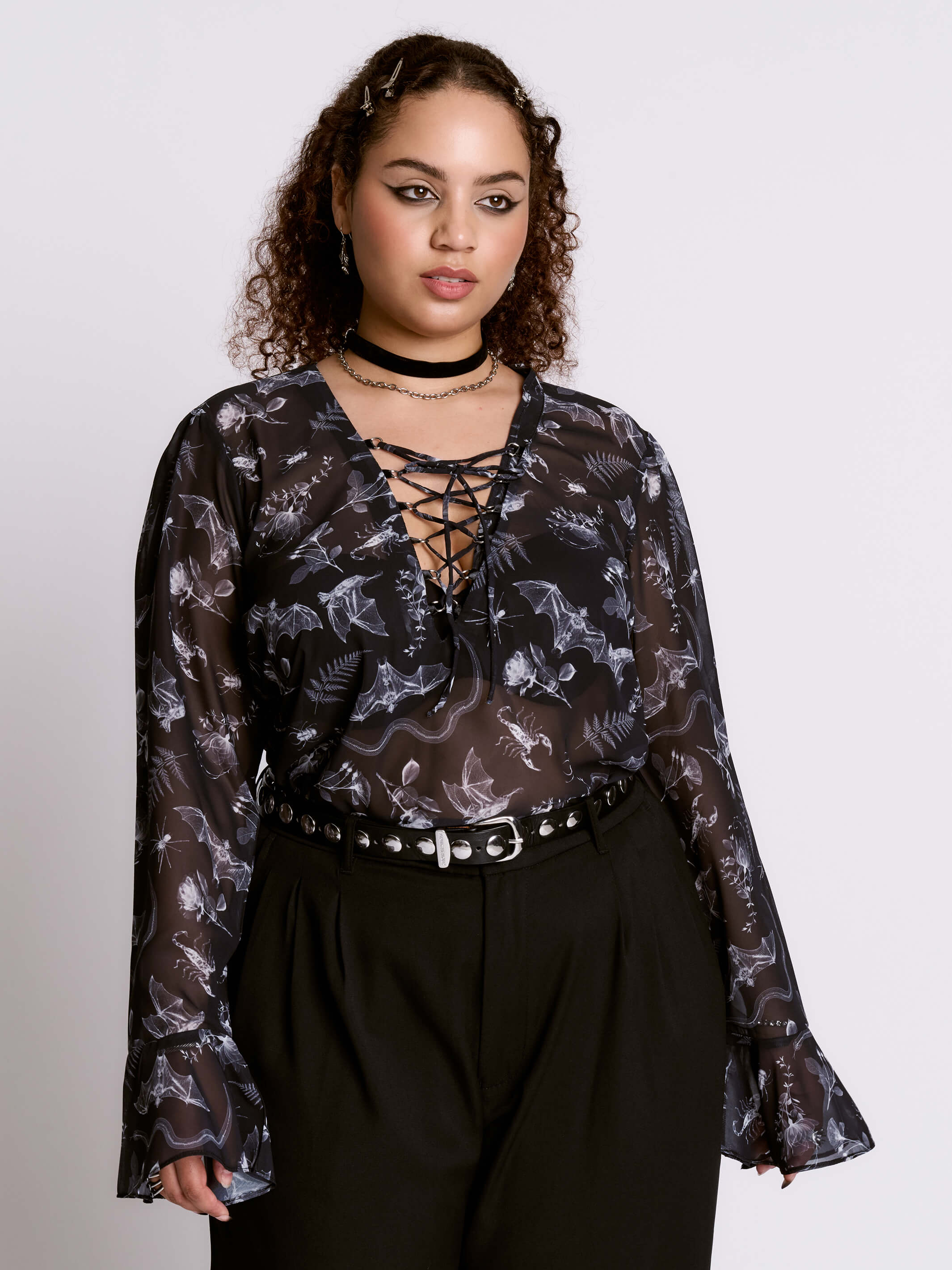 Xray Bat Lace Up Peasant Top