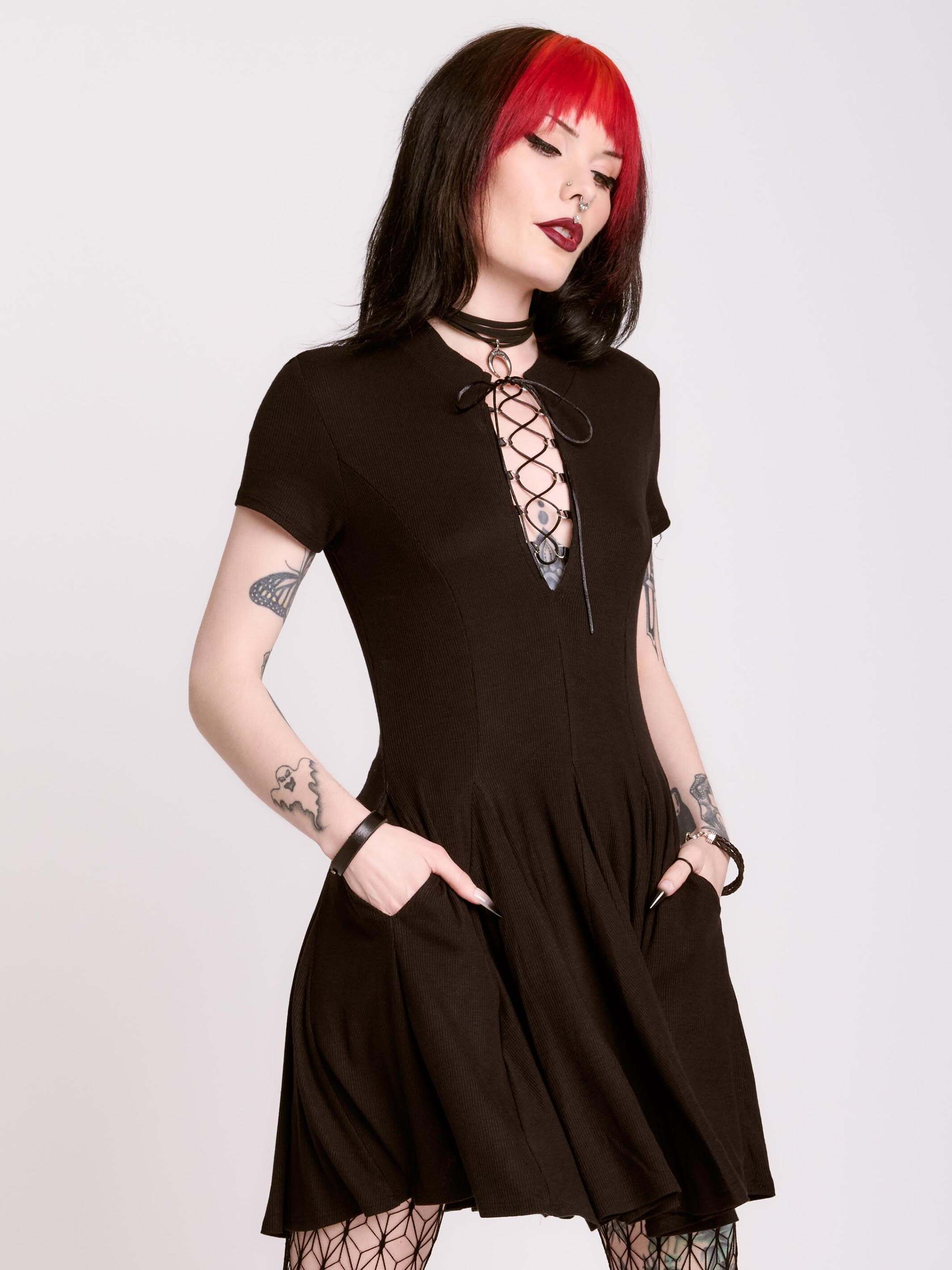 LACE UP SKATER DRESS