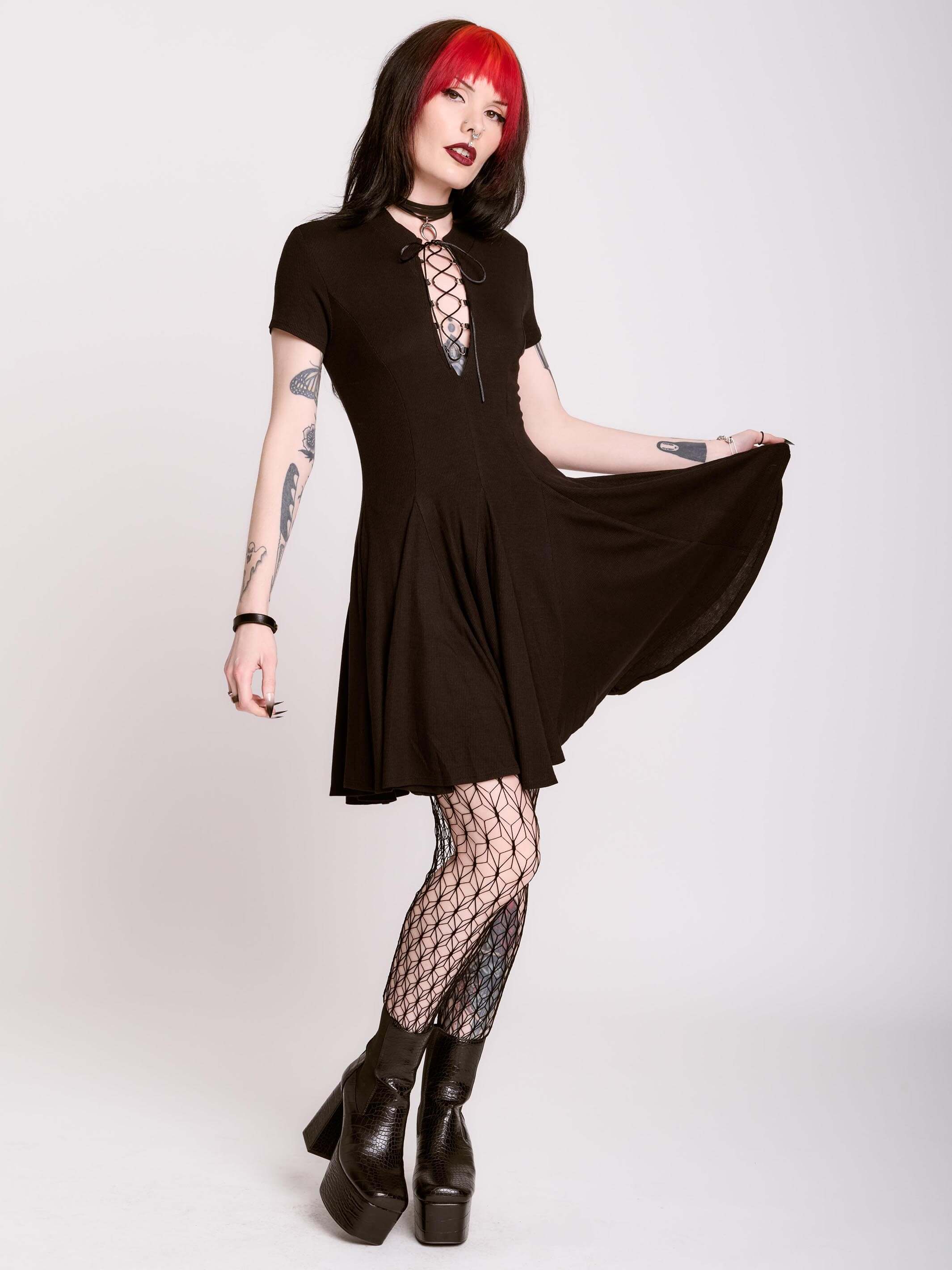 LACE UP SKATER DRESS