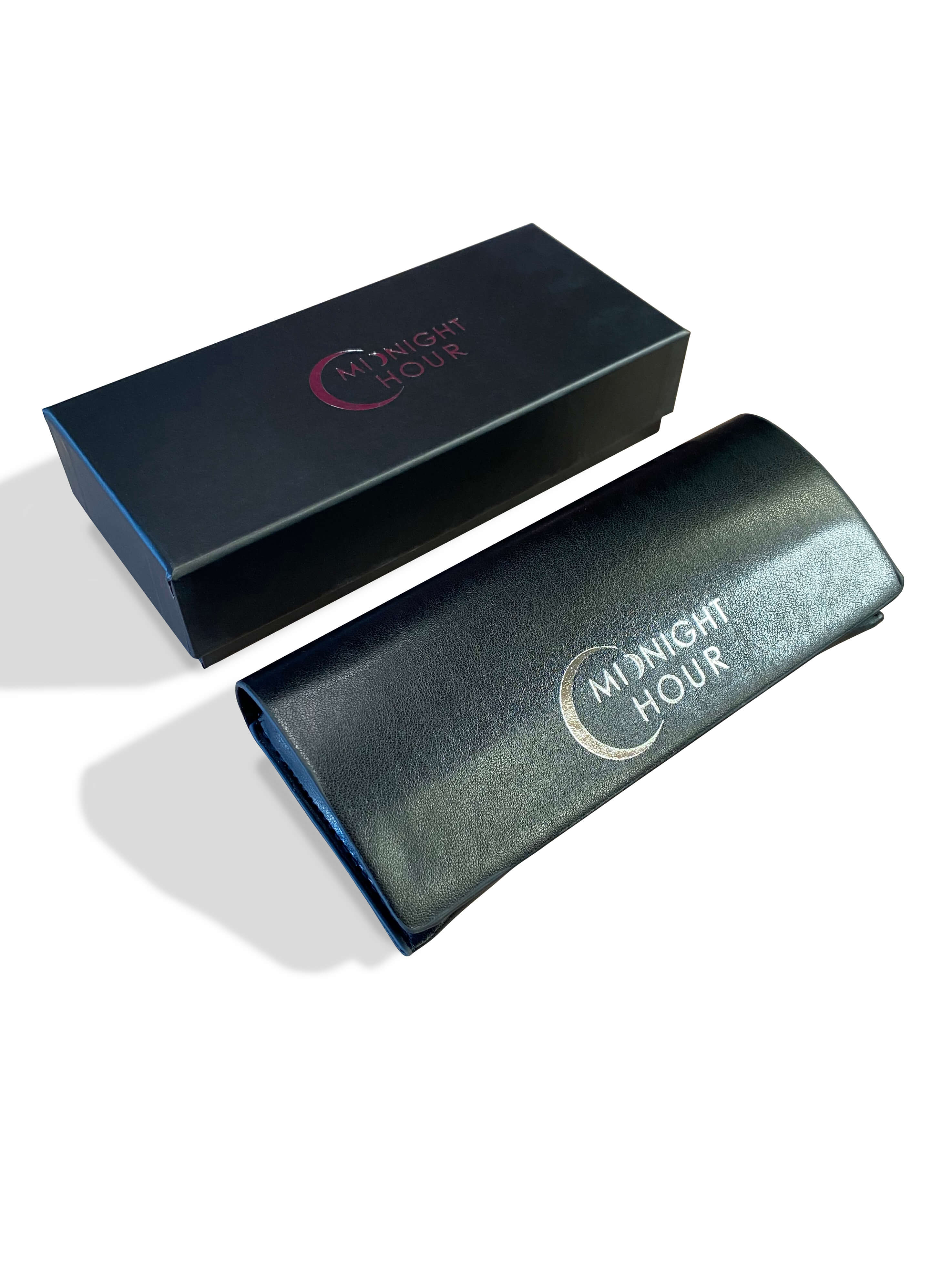 oversized cat eye sunglasses and with clean slick lines, featuring our signature Crescent Moon Logo on front right corner and Midnight Hour logo on the side.