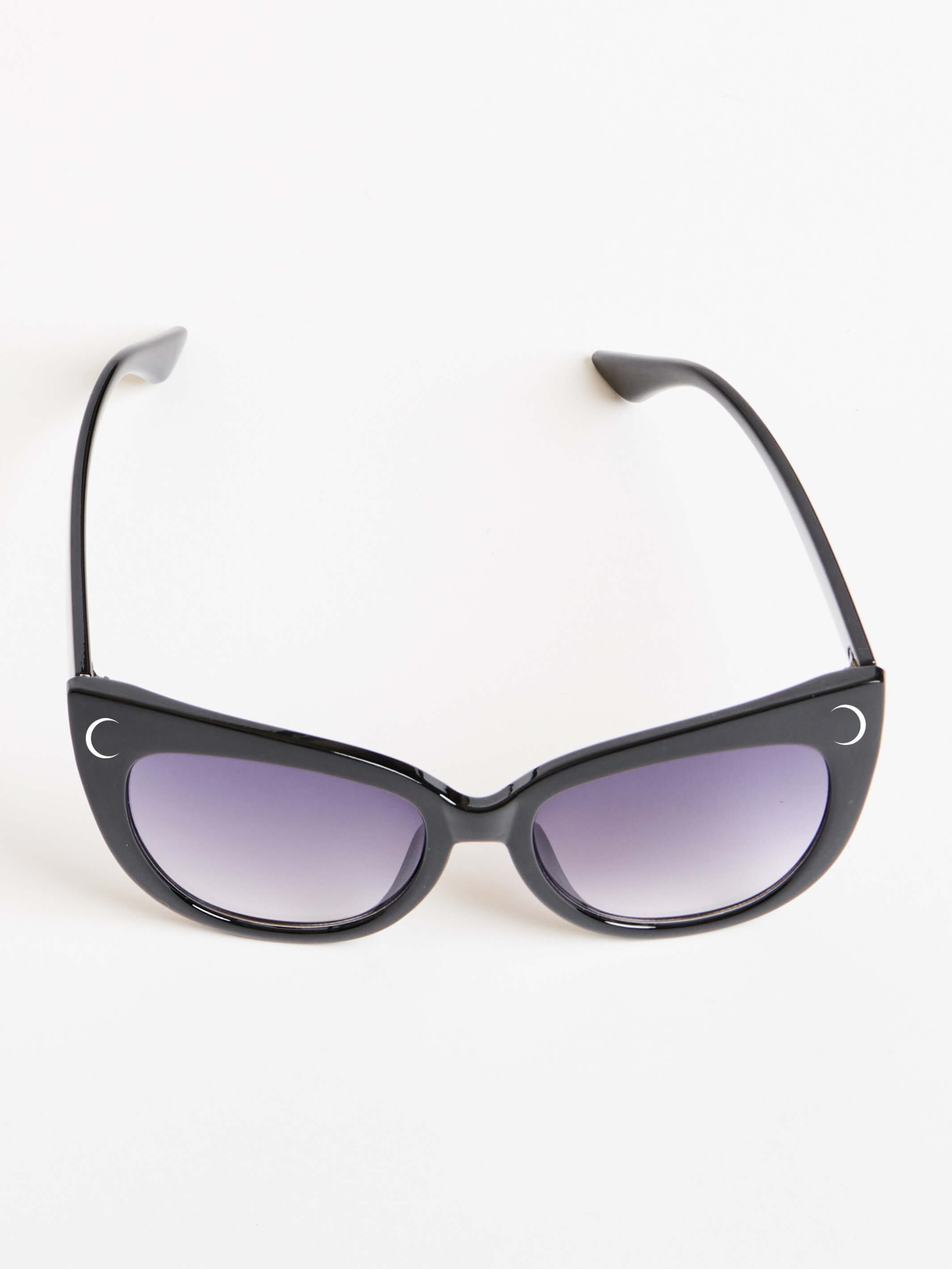 oversized cat eye sunglasses and with clean slick lines, featuring our signature Crescent Moon Logo on front right corner and Midnight Hour logo on the side.