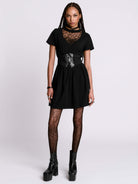 bat embroidered babydoll dress