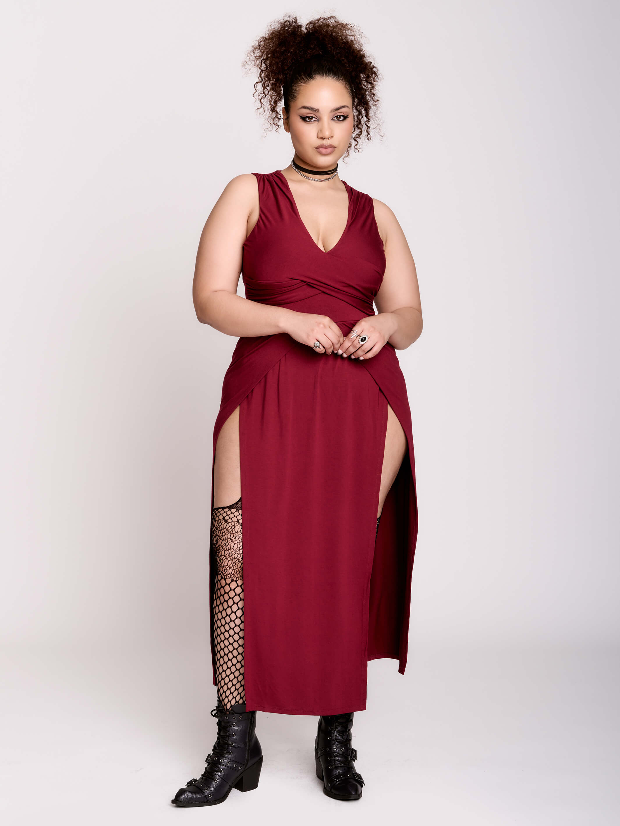 burgundy twist front dress