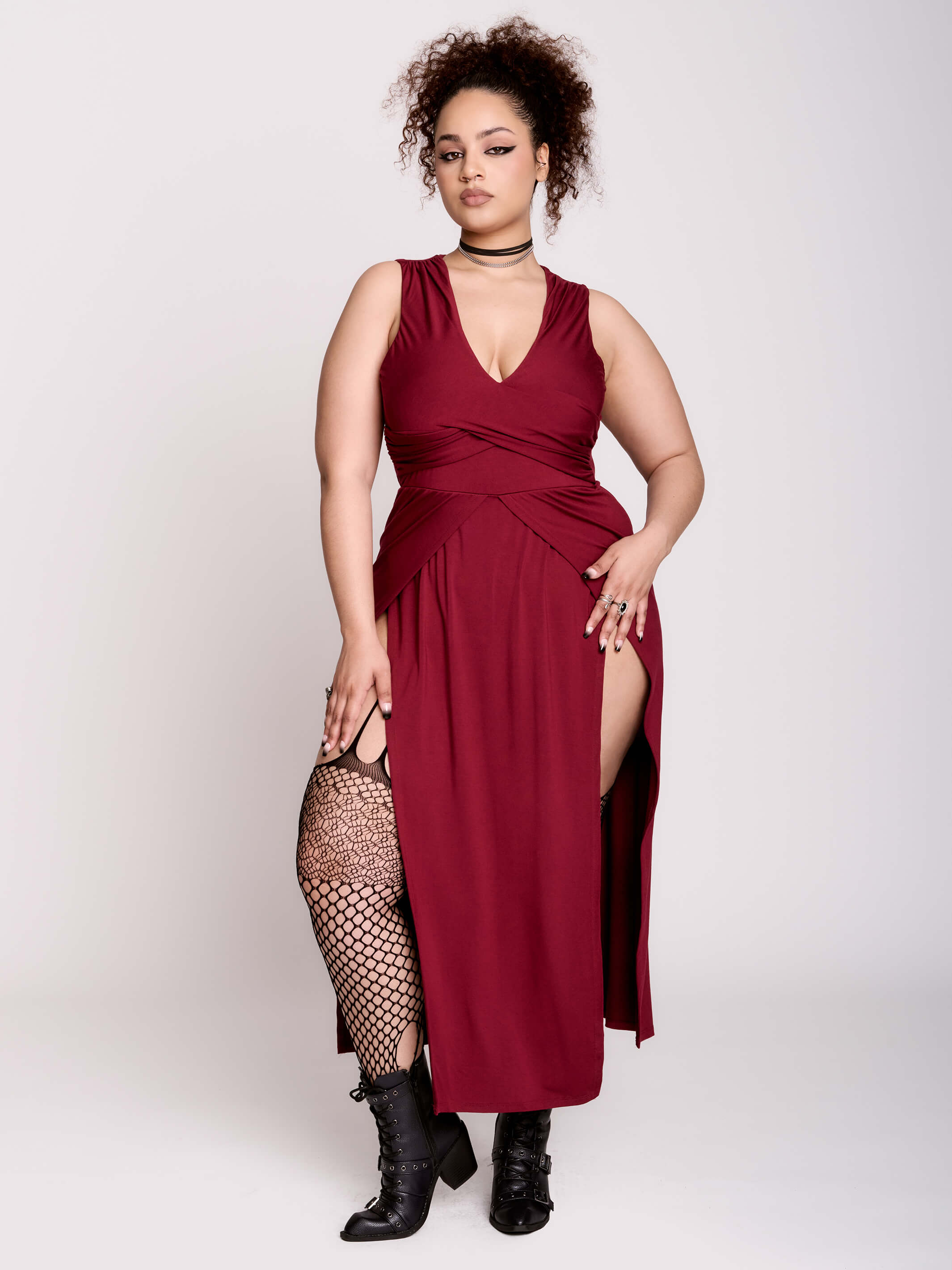 burgundy twist front dress