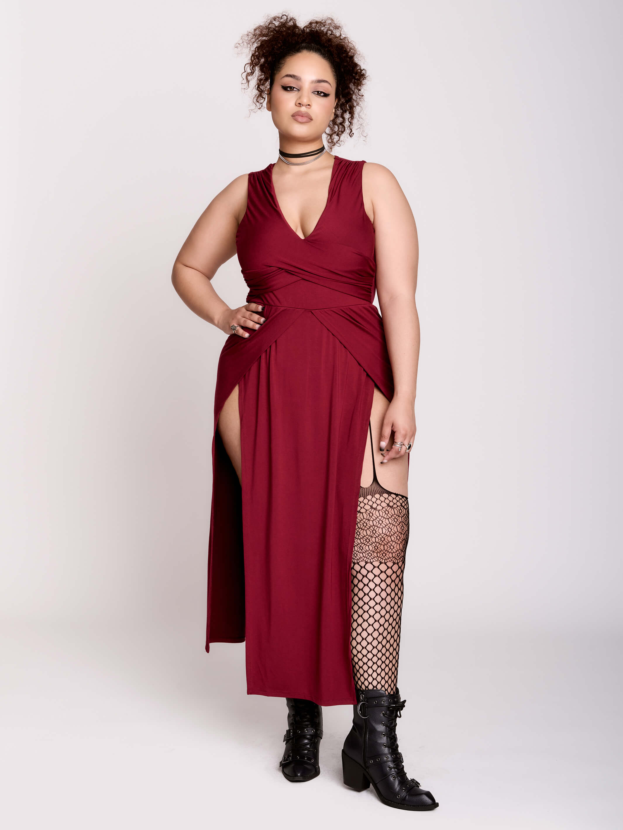 burgundy twist front dress
