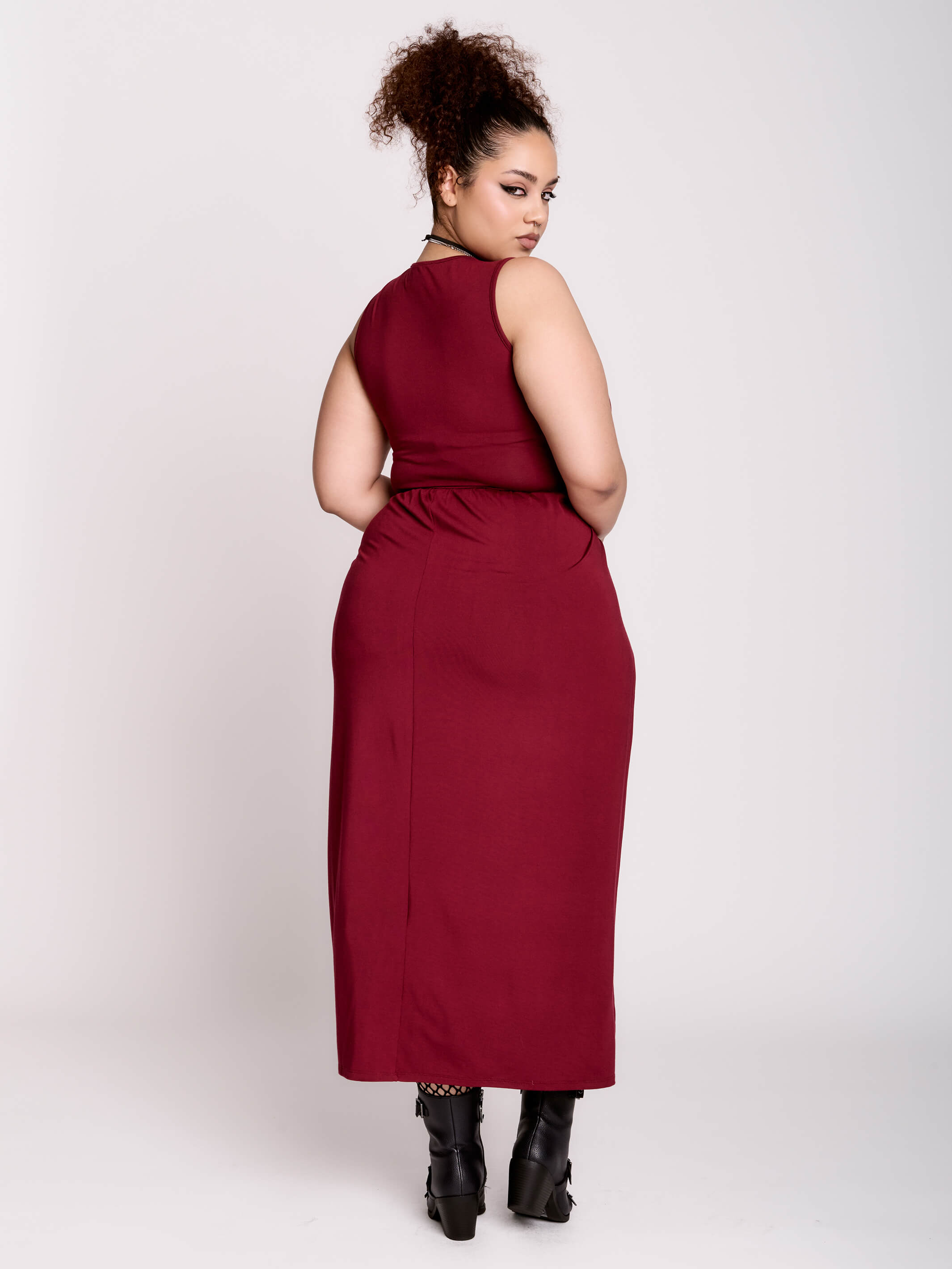burgundy twist front dress