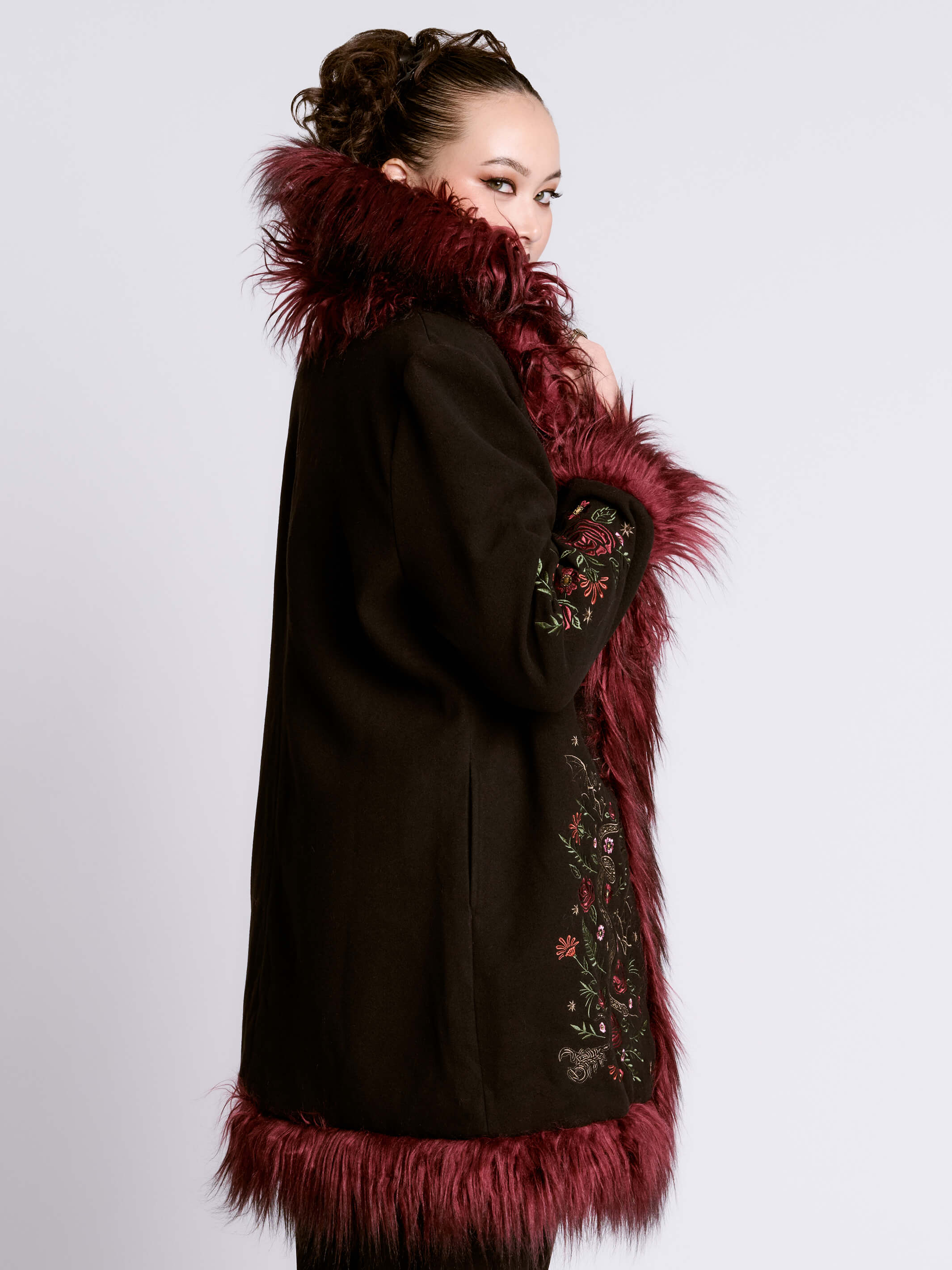 RED TRIM FUR COAT
