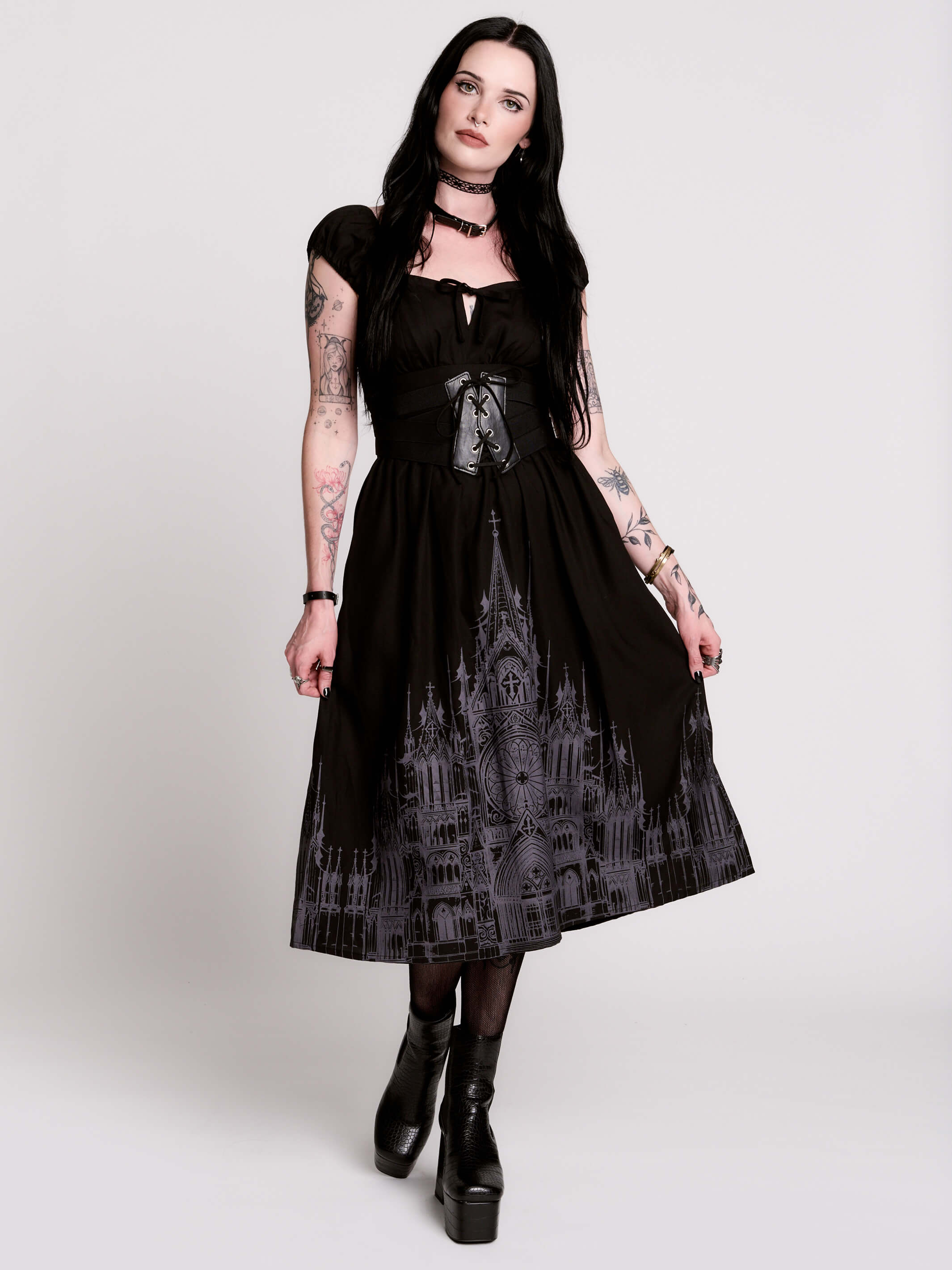 black gothic dresses with cathedral skyline
