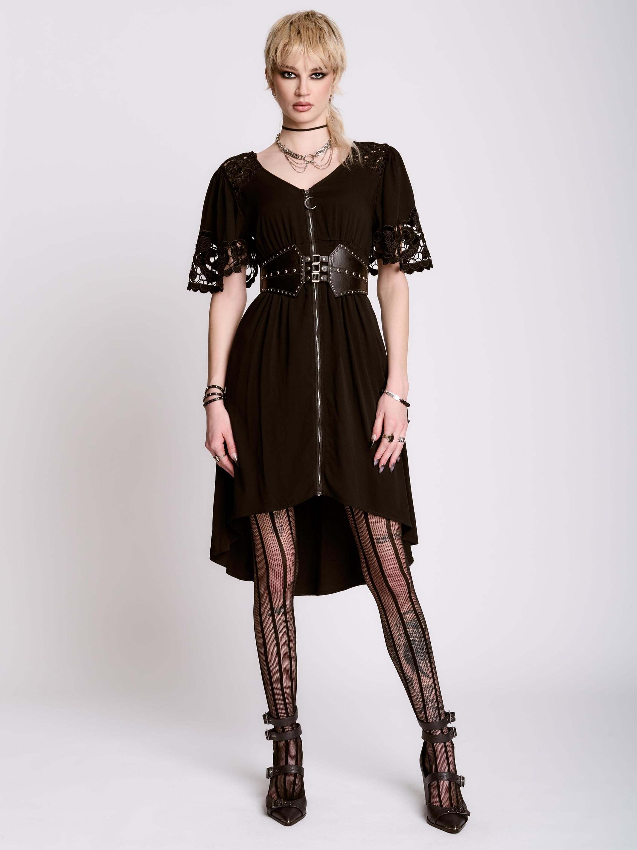 cut work embroidered ZIPPER DRESS