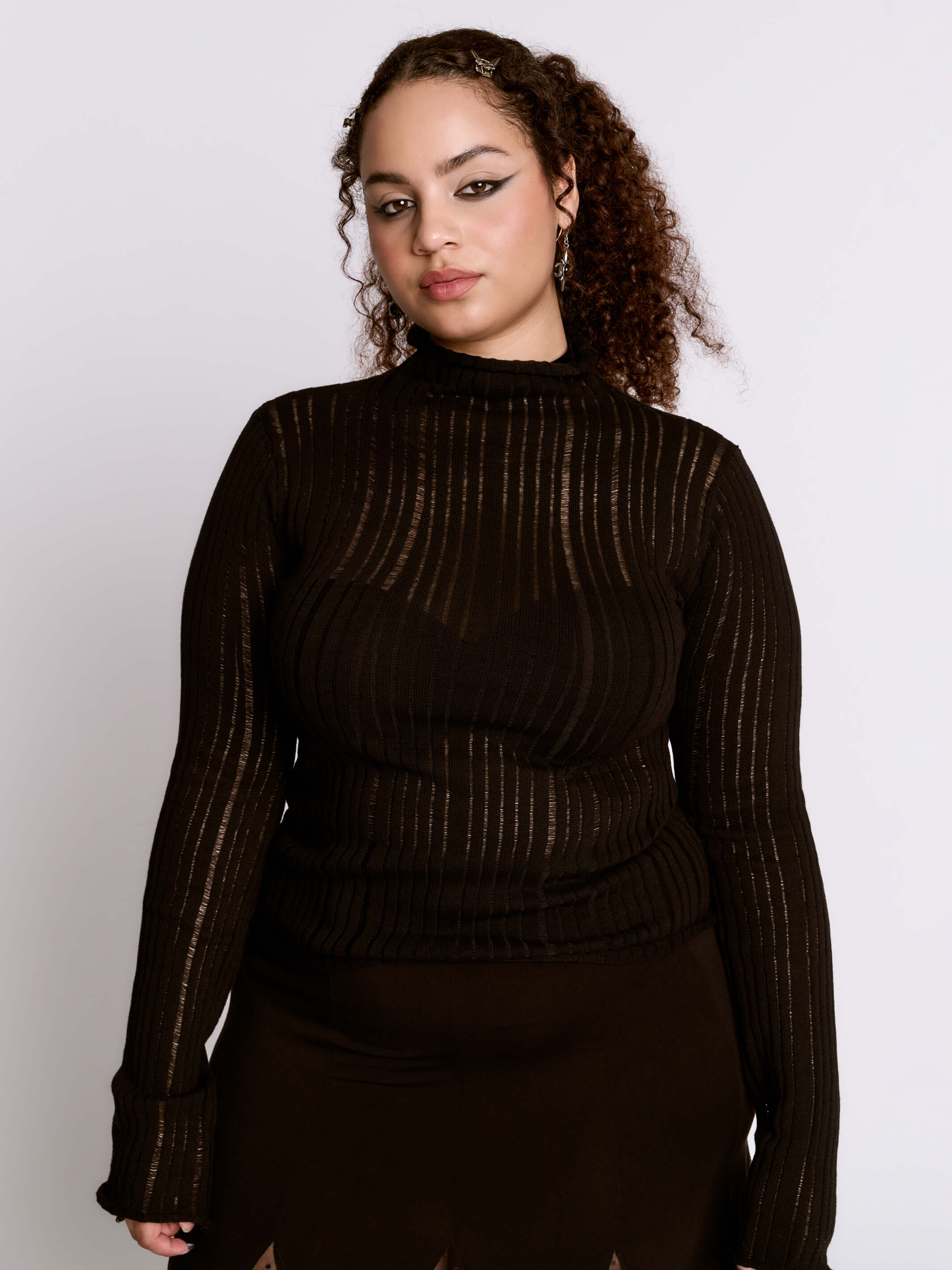 Distressed striped drop needle sweater