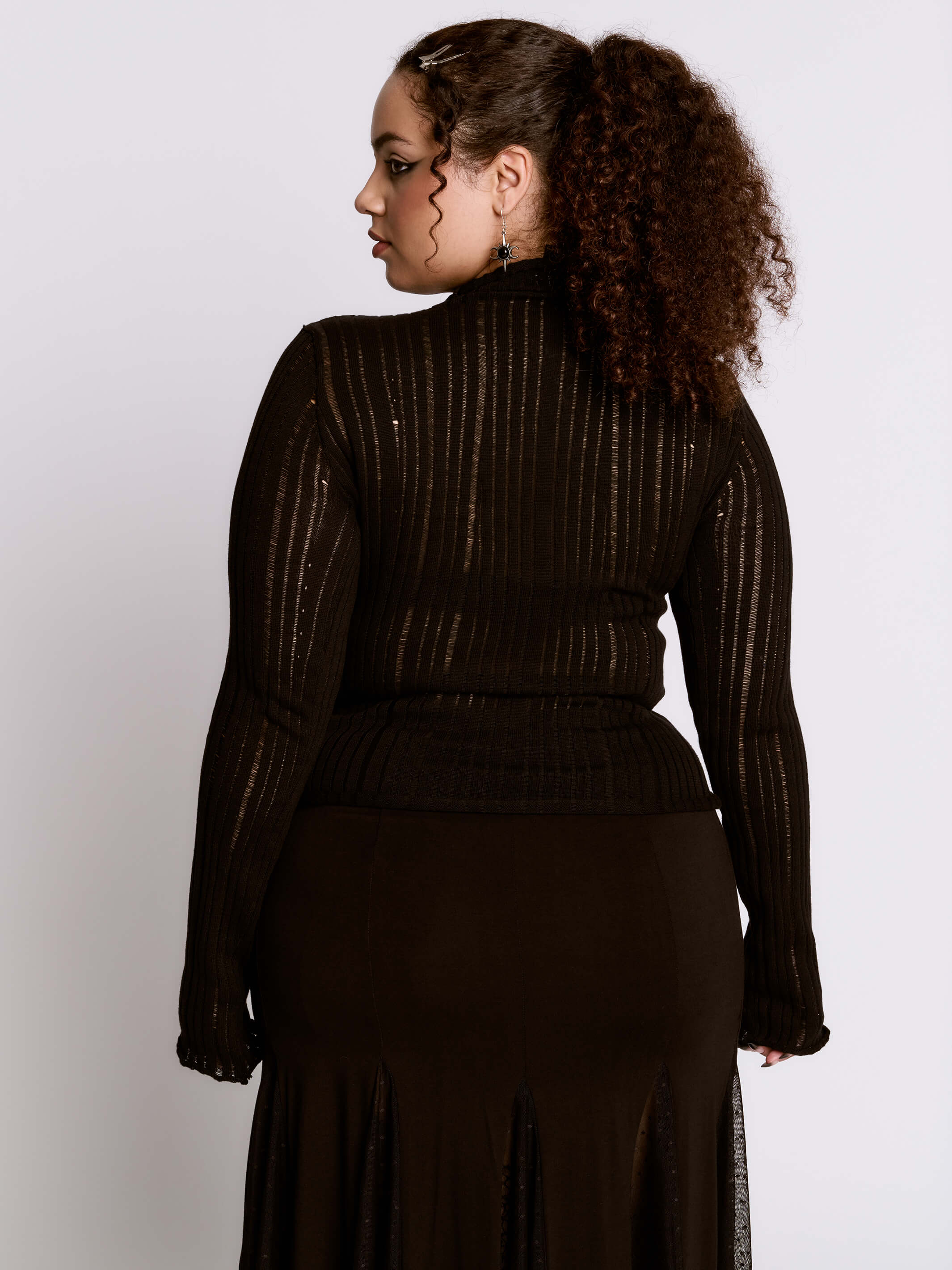 Distressed striped drop needle sweater