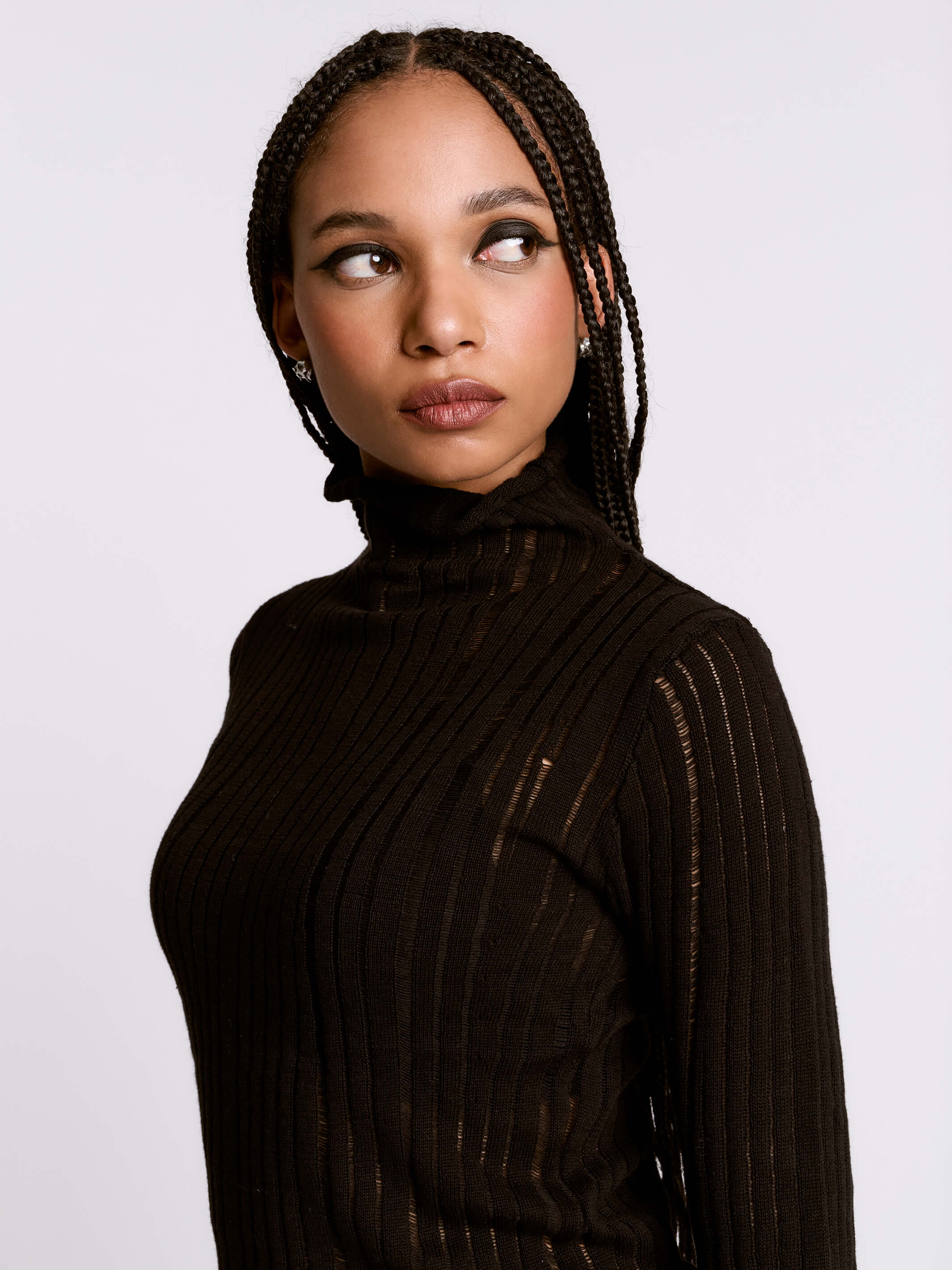 Distressed striped drop needle sweater