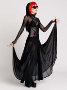 black sheer long-sleeve maxi dress