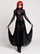 black sheer long-sleeve maxi dress