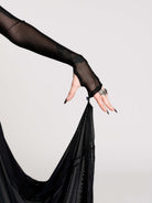 black sheer long-sleeve maxi dress