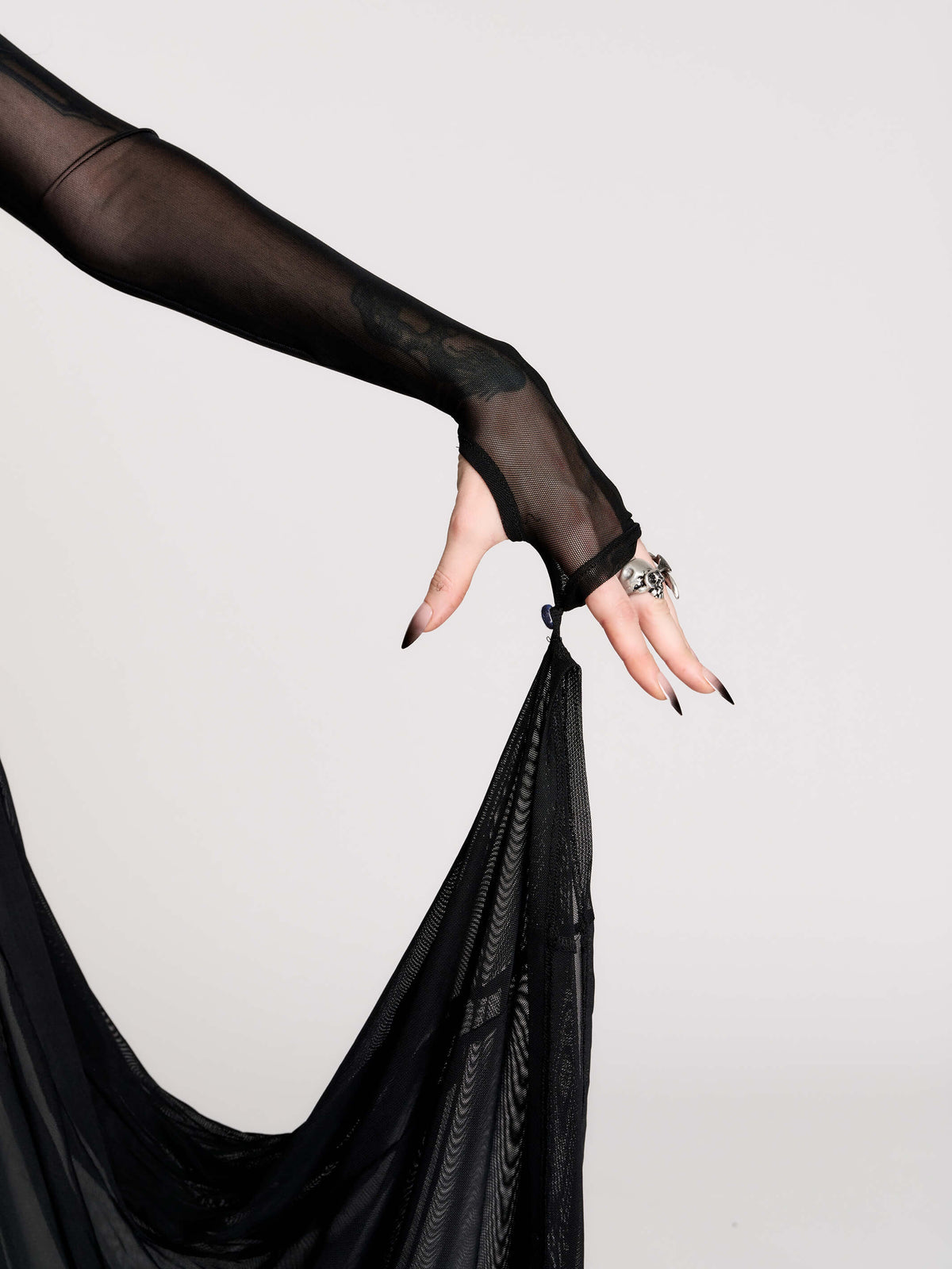 black sheer long-sleeve maxi dress