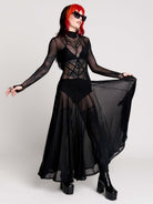 black sheer long-sleeve maxi dress
