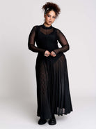 black sheer long-sleeve maxi dress