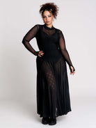 black sheer long-sleeve maxi dress