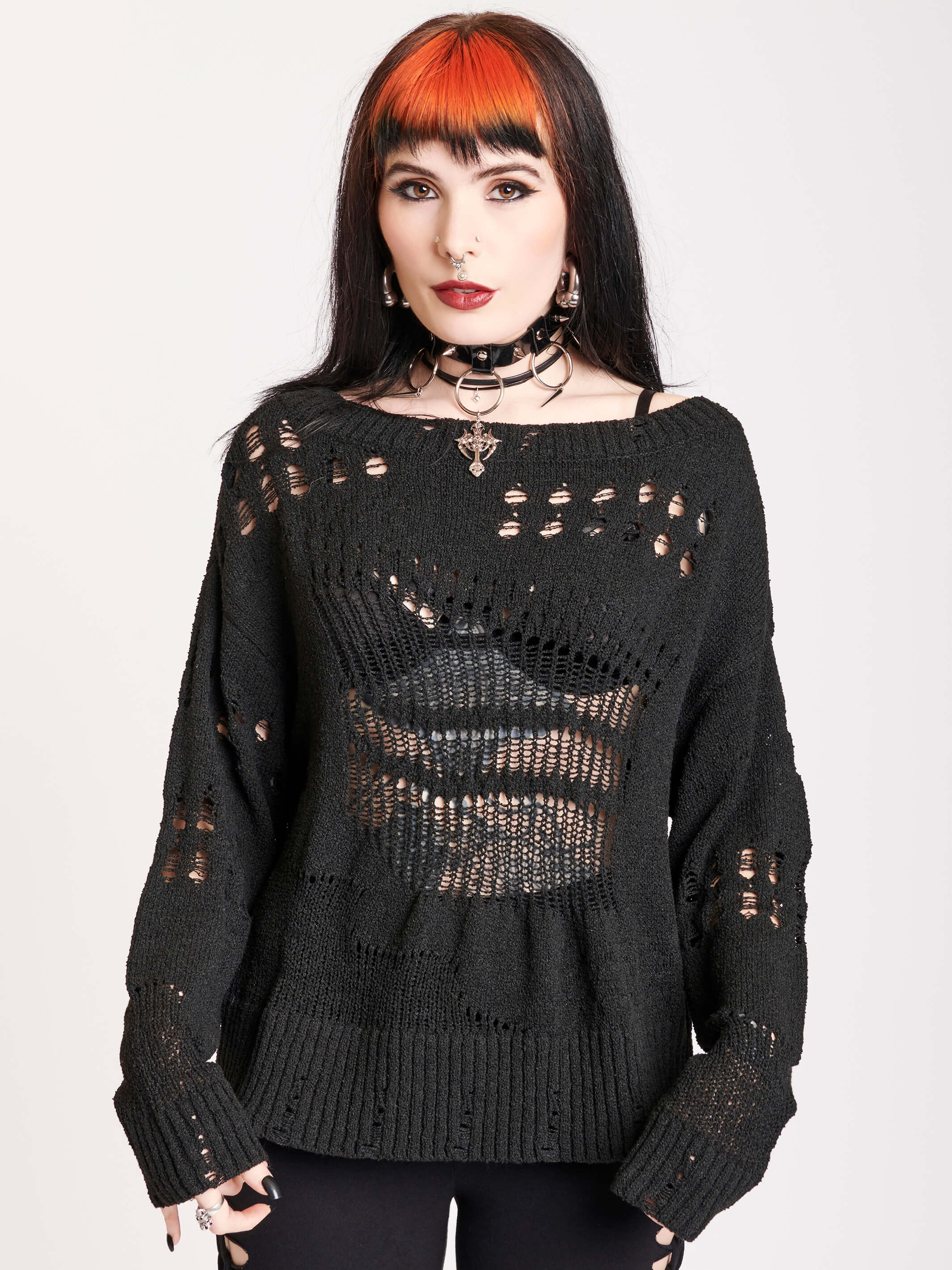 Black Sweater with drop stitch details