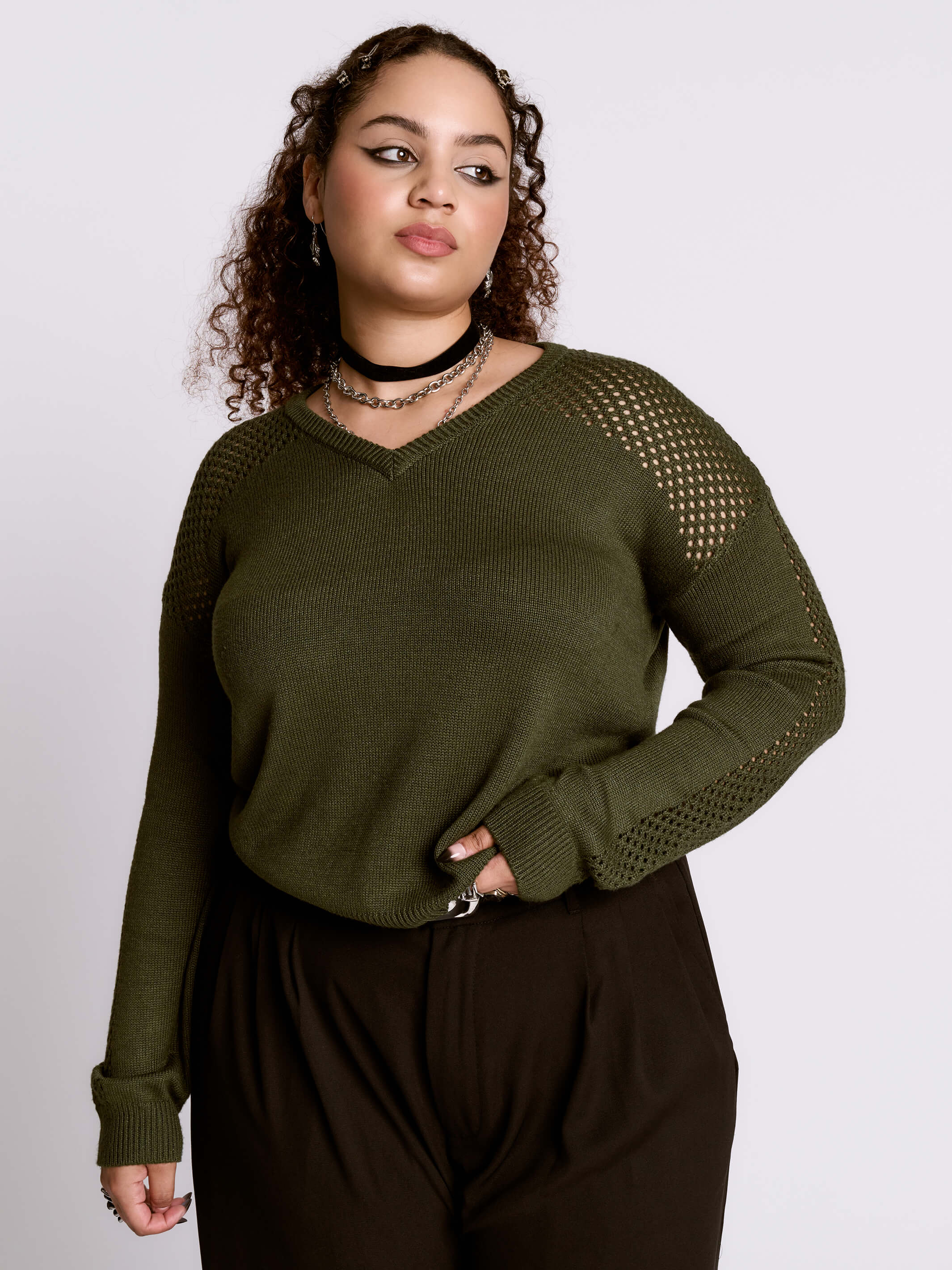 Army Green Fishnet Sweater
